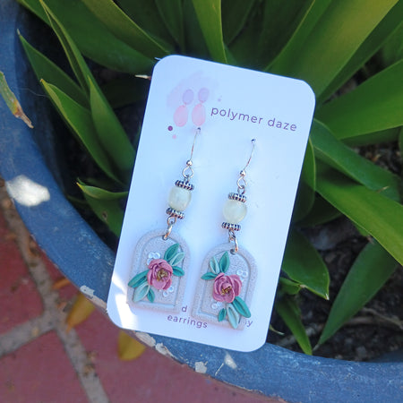 Beaded floral portrait dangle earring