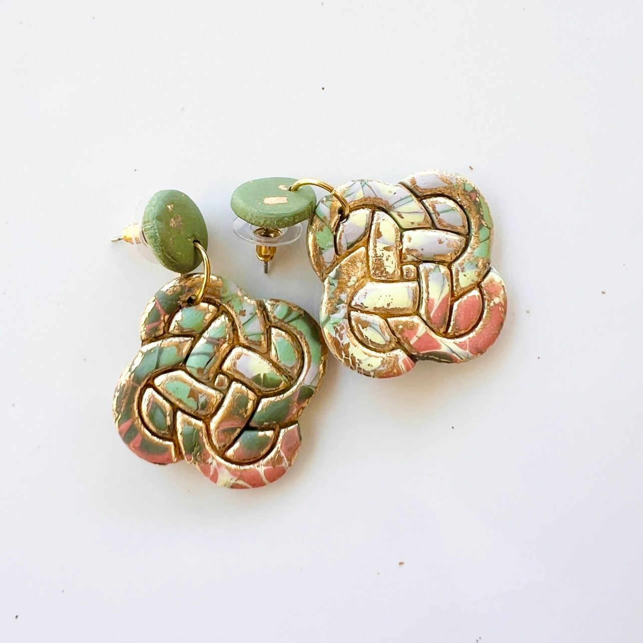 Earrings~Polymer Clay~Gold Leaf Dangles