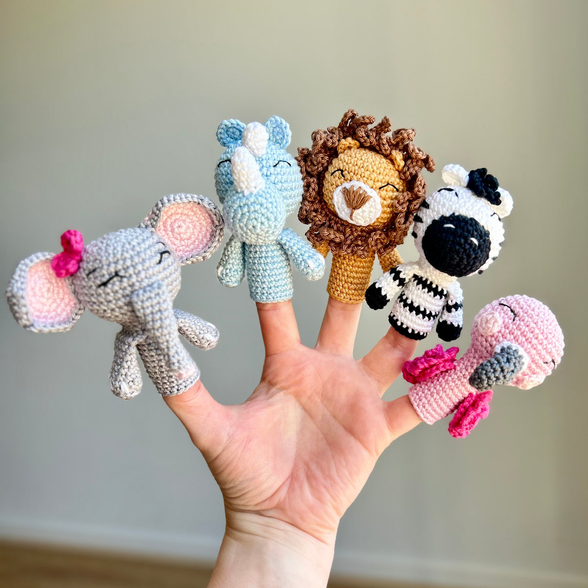 Crochet Safari Animal Finger Puppet Set | Made to Order
