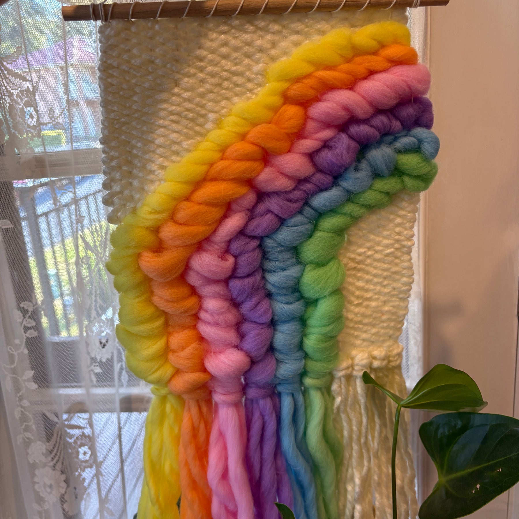 Rainbow textured handwoven wall hanging