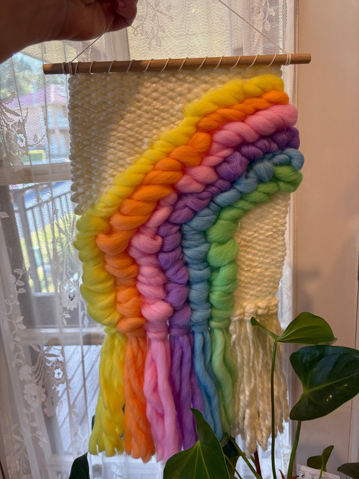 Rainbow textured handwoven wall hanging