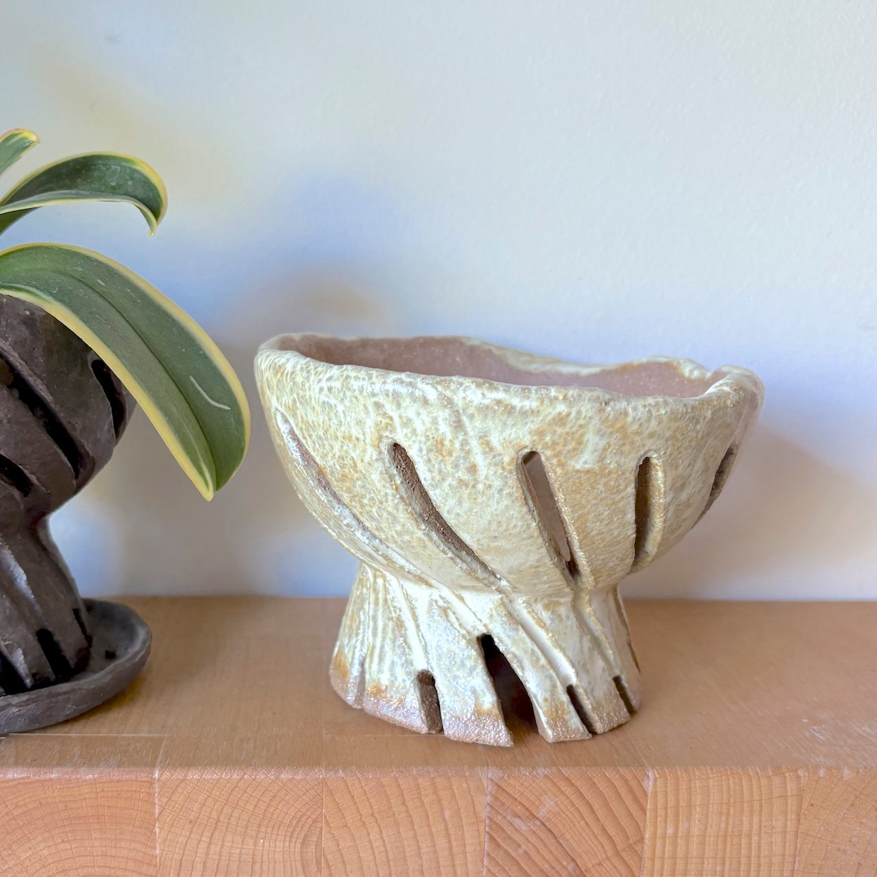 Ceramic carved pedestal orchid pot