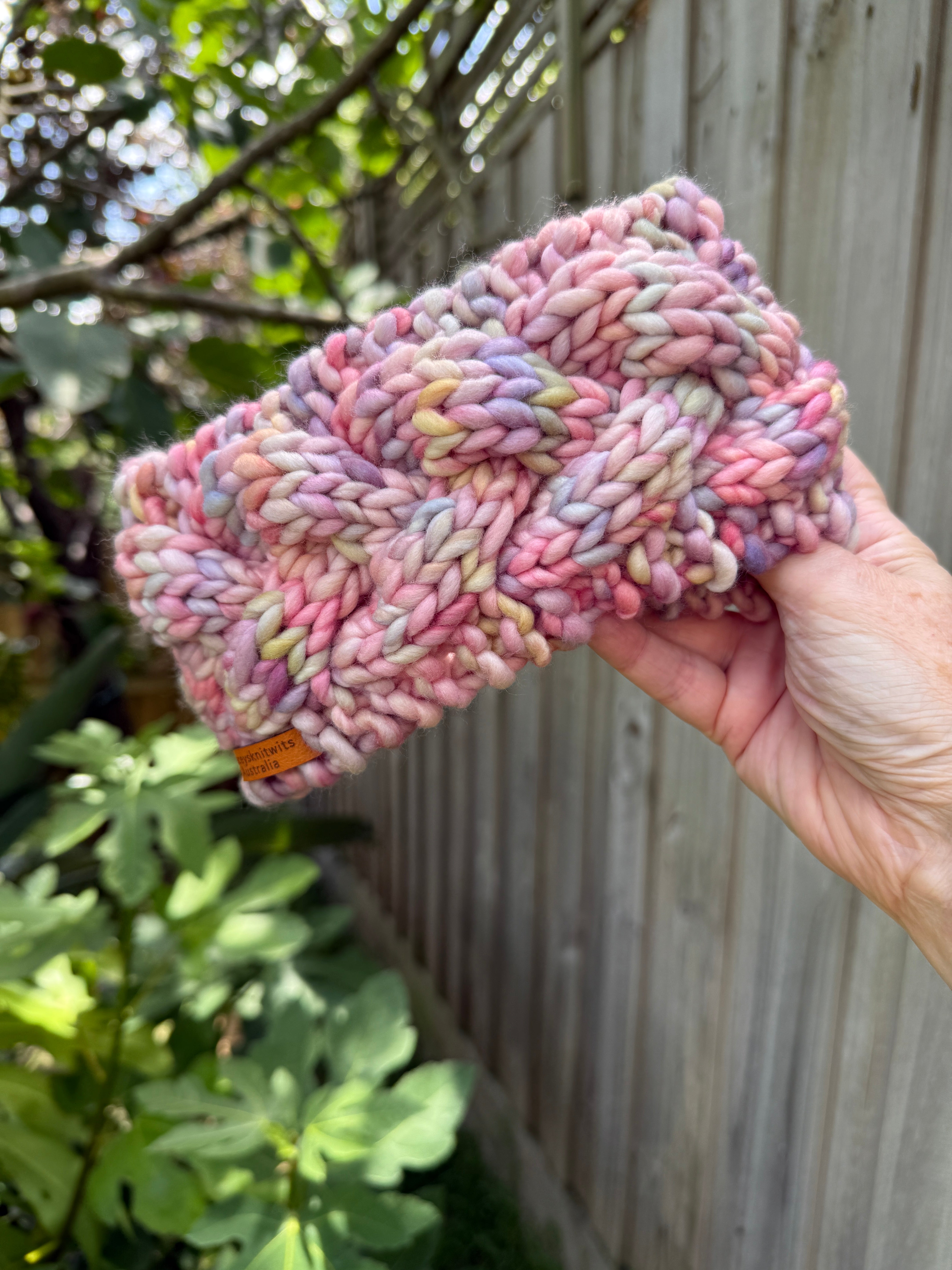 Hand Knitted Merino Cable Headband, Pink Rainbow Ladies Earwarmers