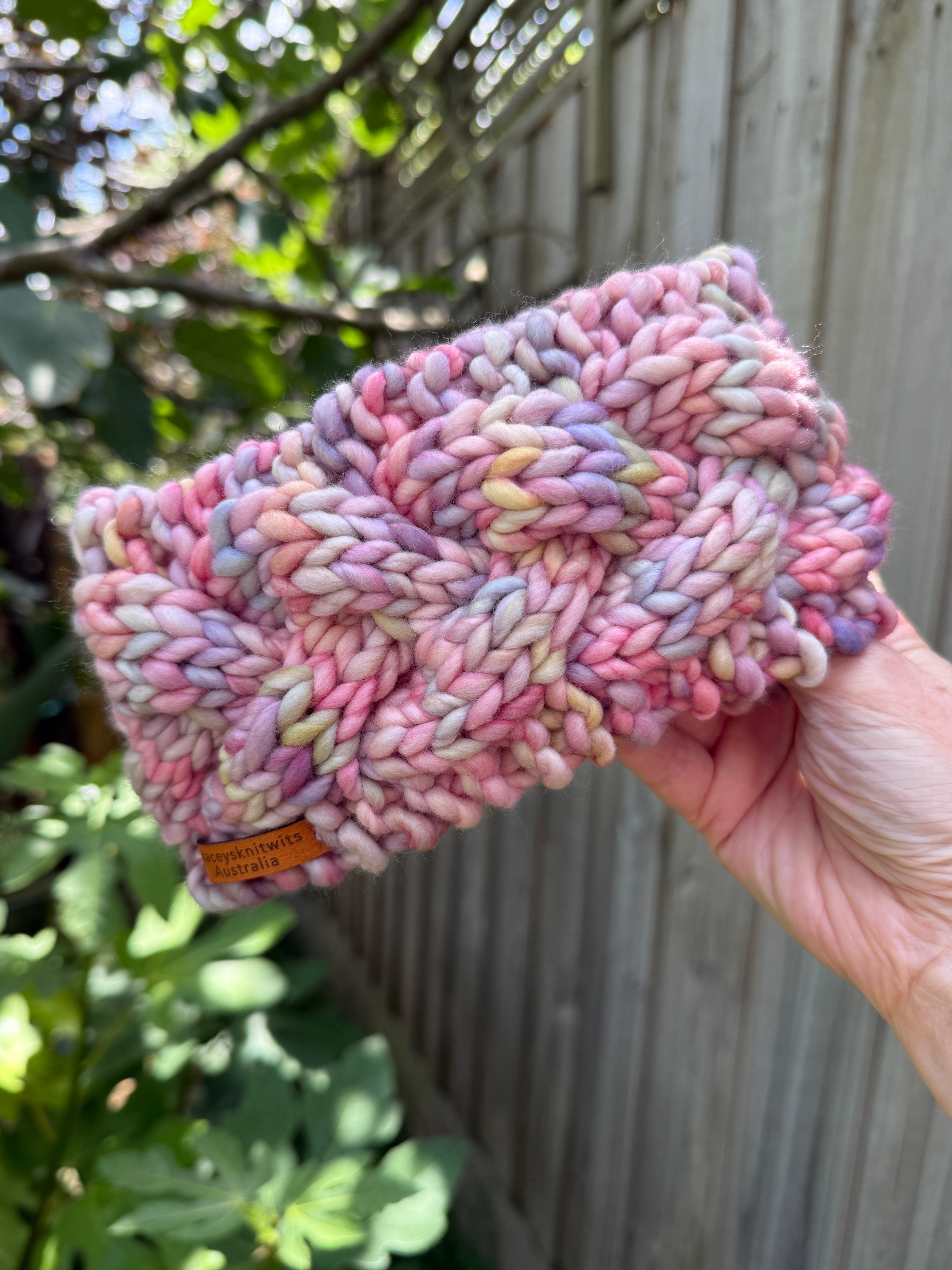 Hand Knitted Merino Cable Headband, Pink Rainbow Ladies Earwarmers