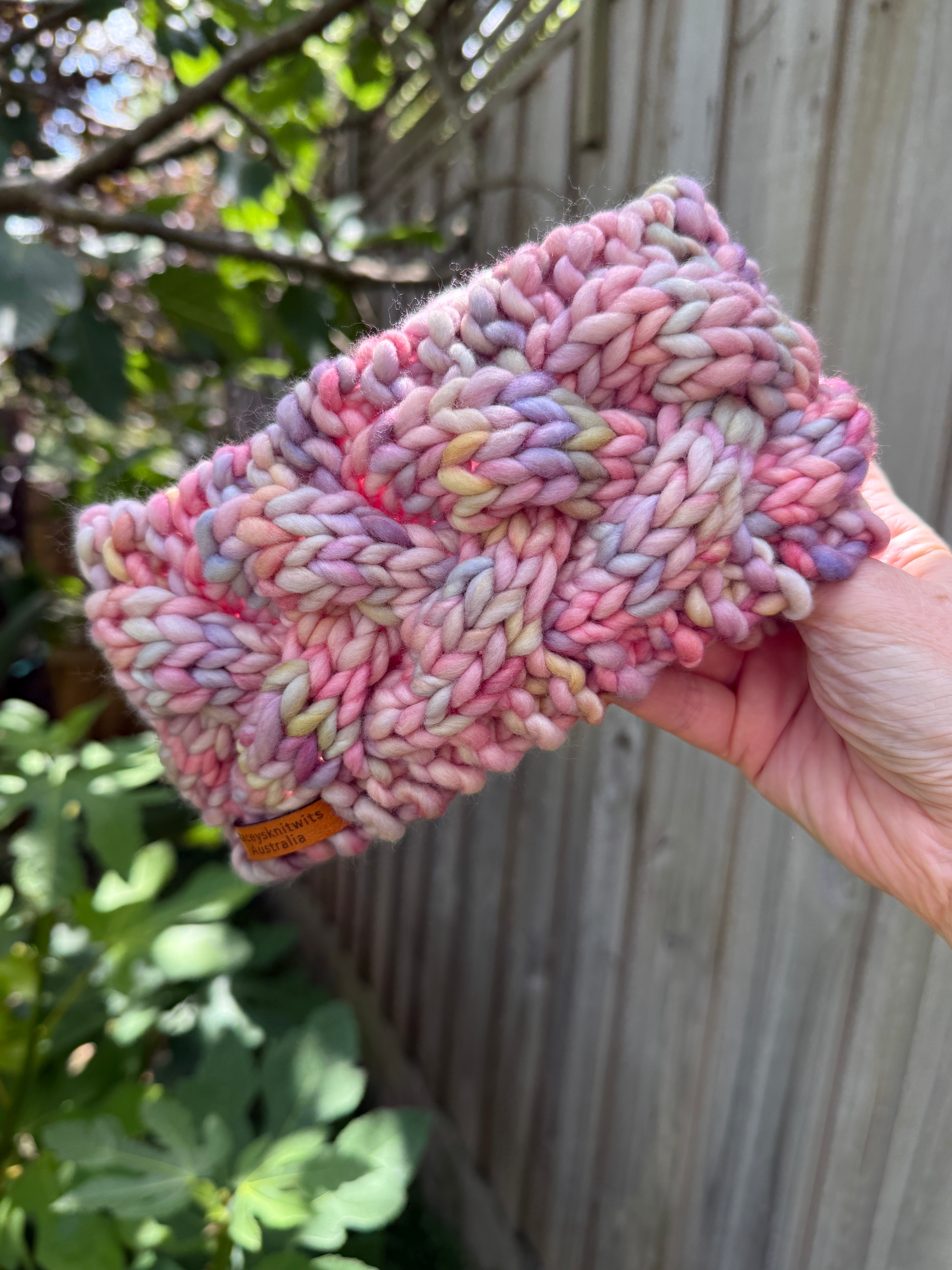 Hand Knitted Merino Cable Headband, Pink Rainbow Ladies Earwarmers