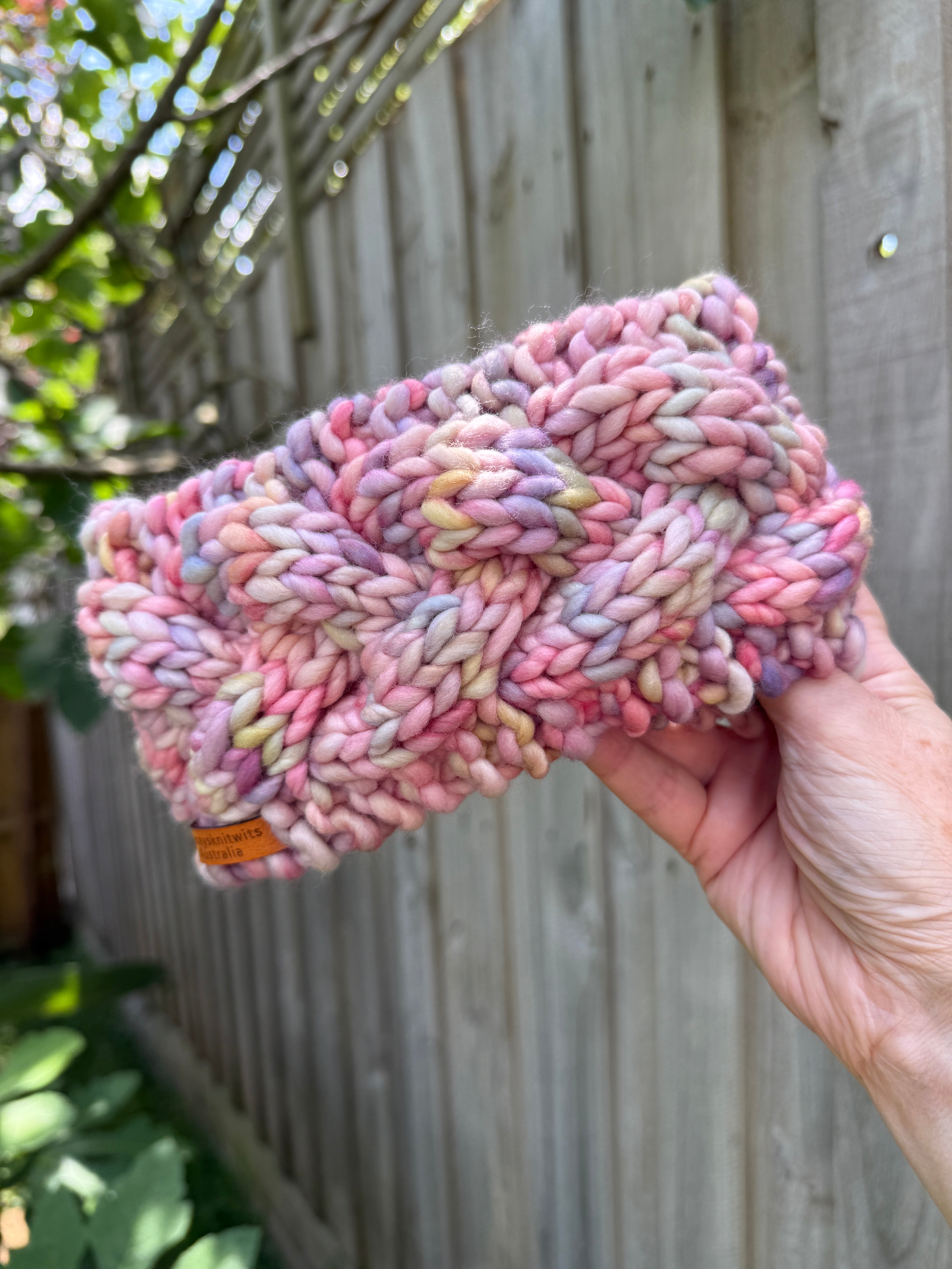 Hand Knitted Merino Cable Headband, Pink Rainbow Ladies Earwarmers