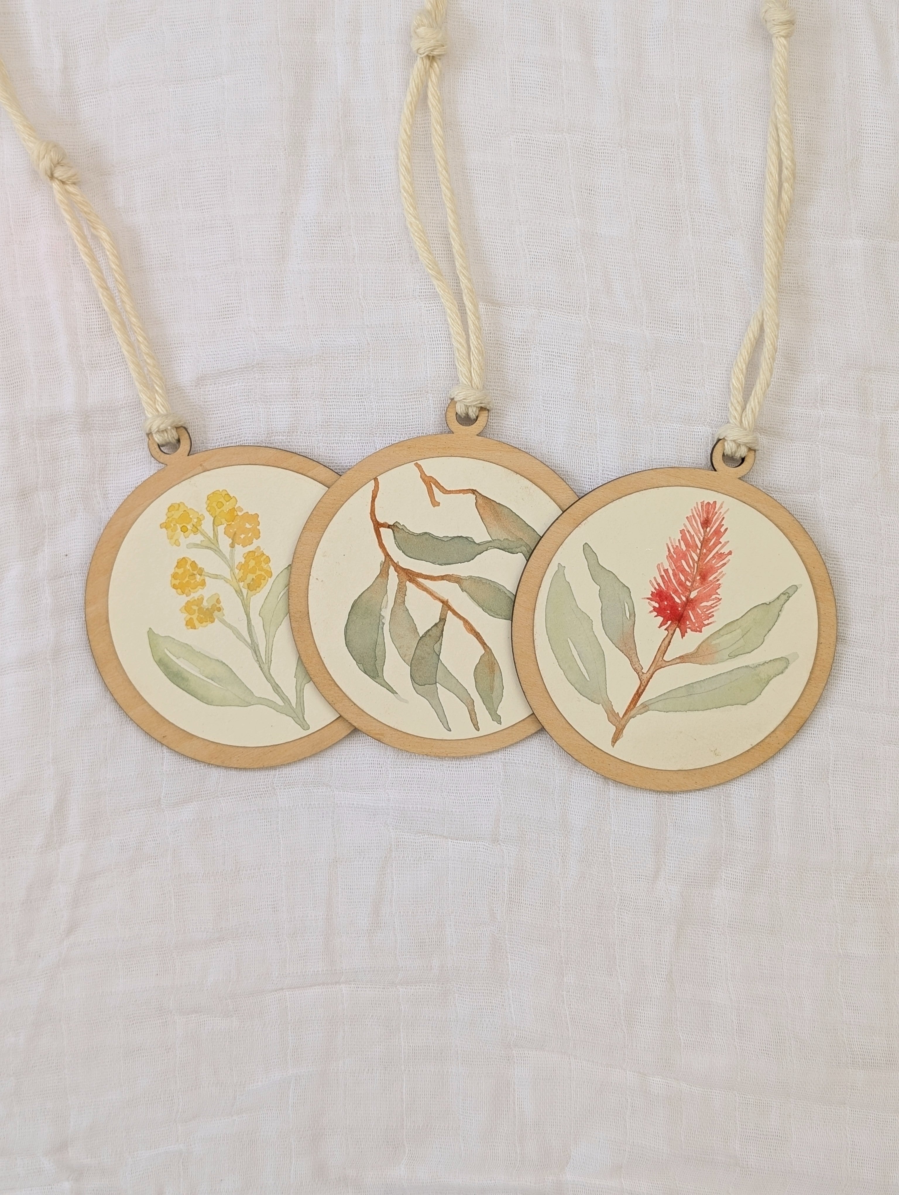 Australian Native Watercolour Christmas Decoration | Handmade Wooden Ornament