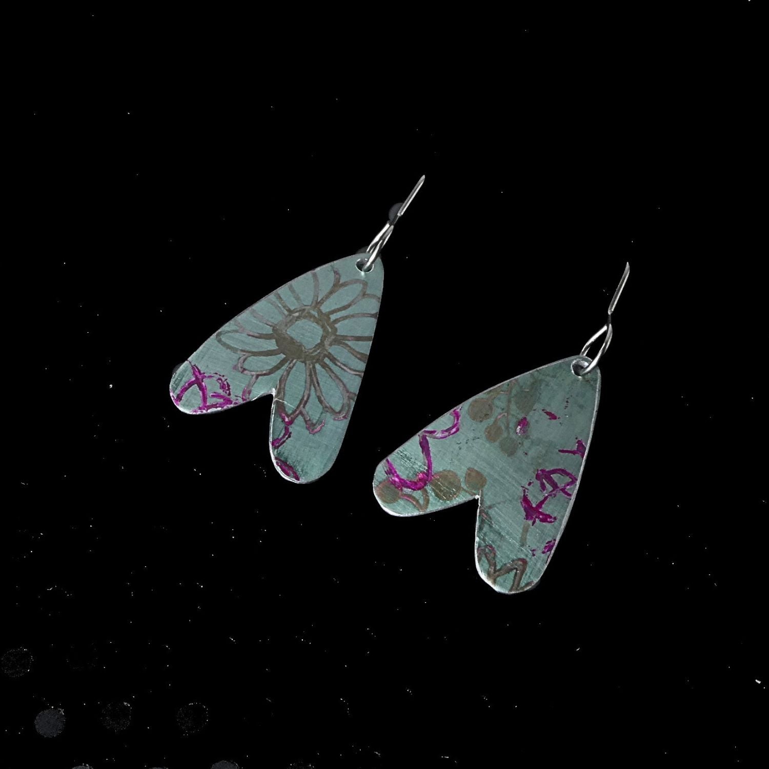 Anodised aluminium earrings hand printed - Midnight Velvet Collection