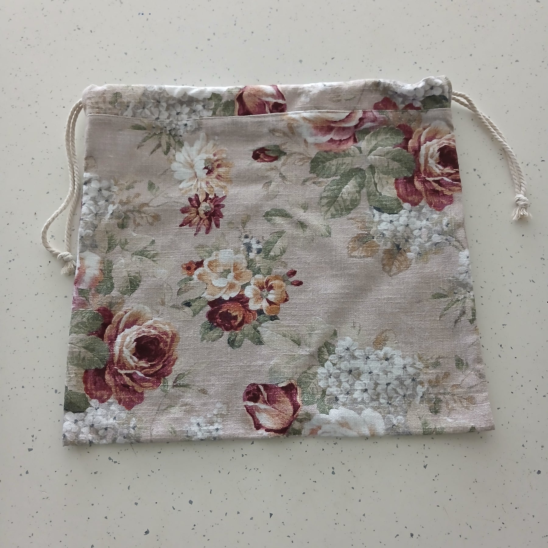 Reusable Linen Bread Bag - English Rose Print