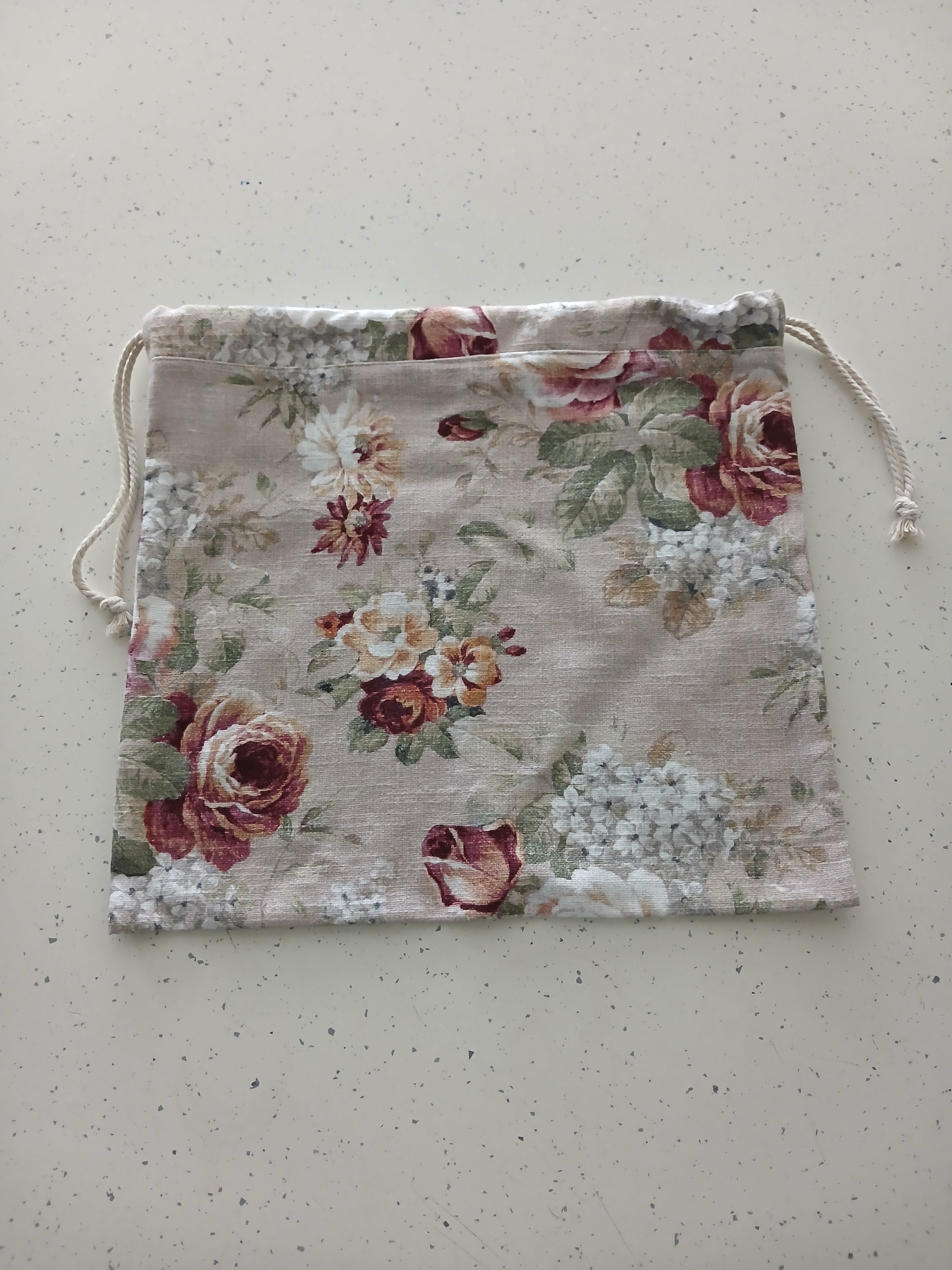 Reusable Linen Bread Bag - English Rose Print