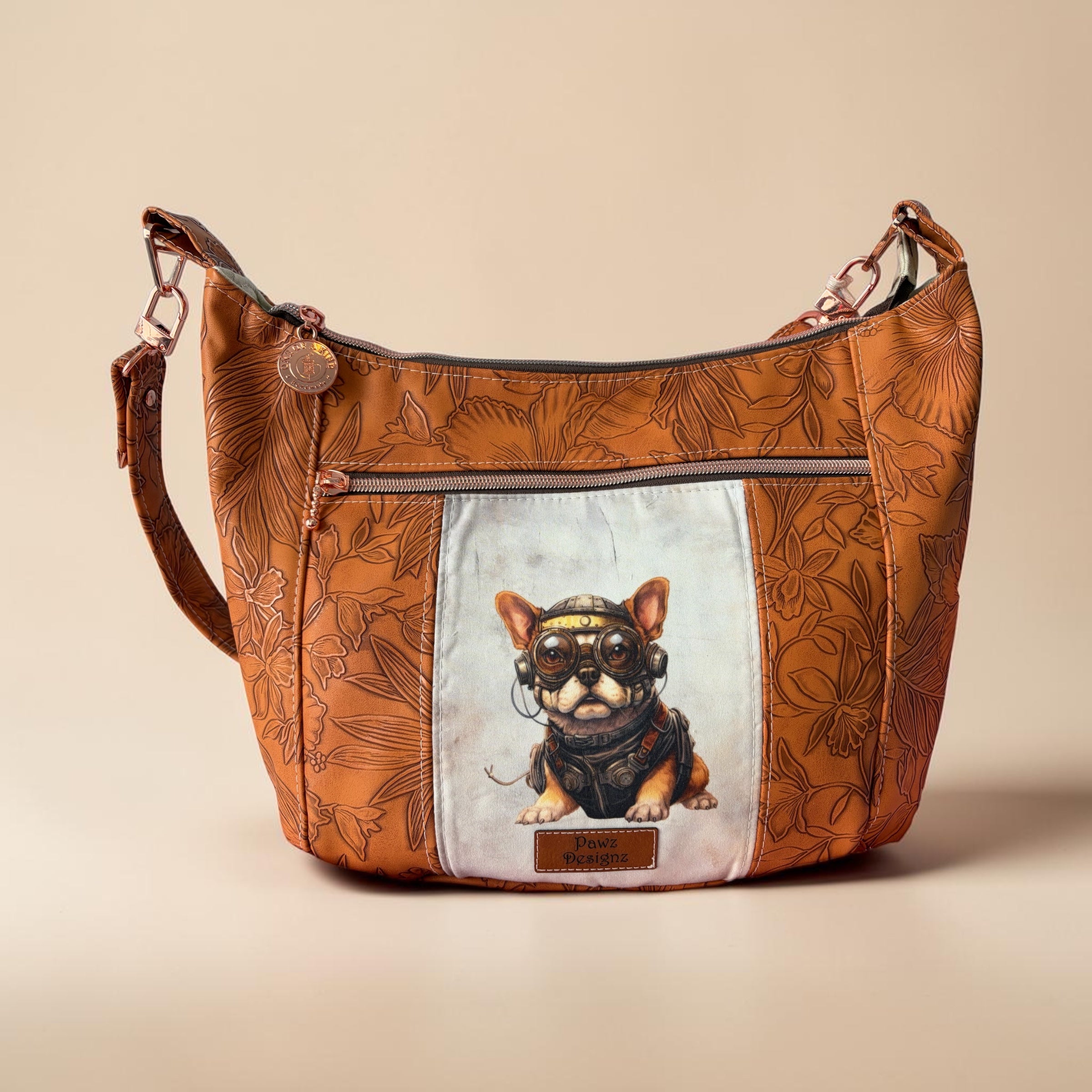 Steampunk French Bulldog Vinyl Hobo Bag