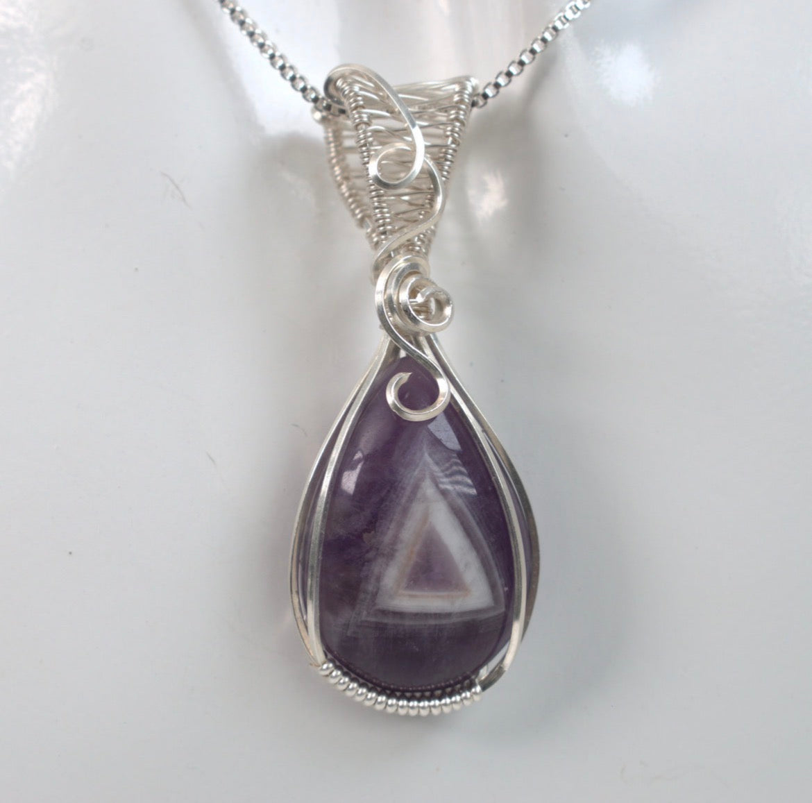 Violet Gateway - Chevron Amethyst Wire Wrapped Pendant