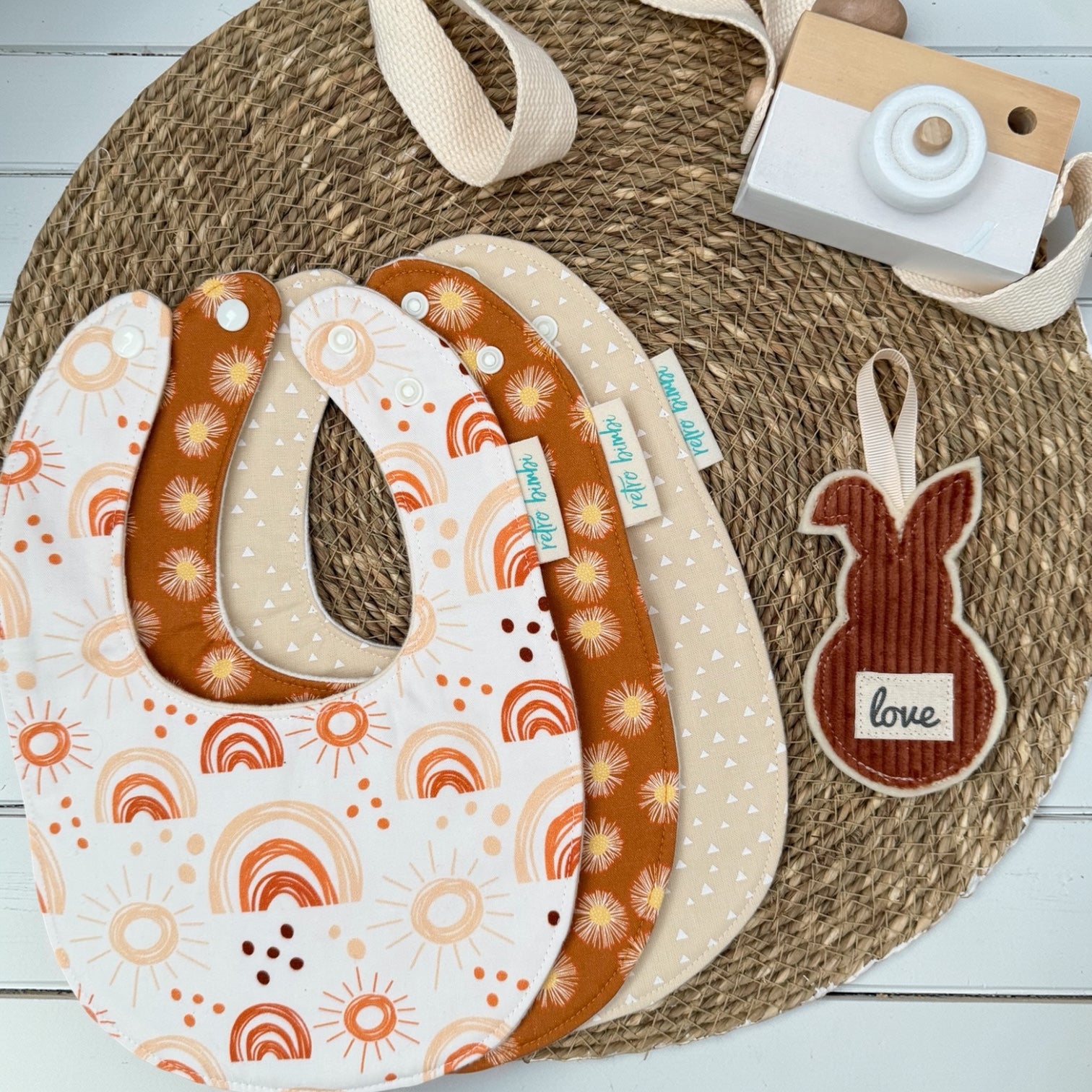 3 Baby Bibs - Sunshine & Rainbows - Neutral
