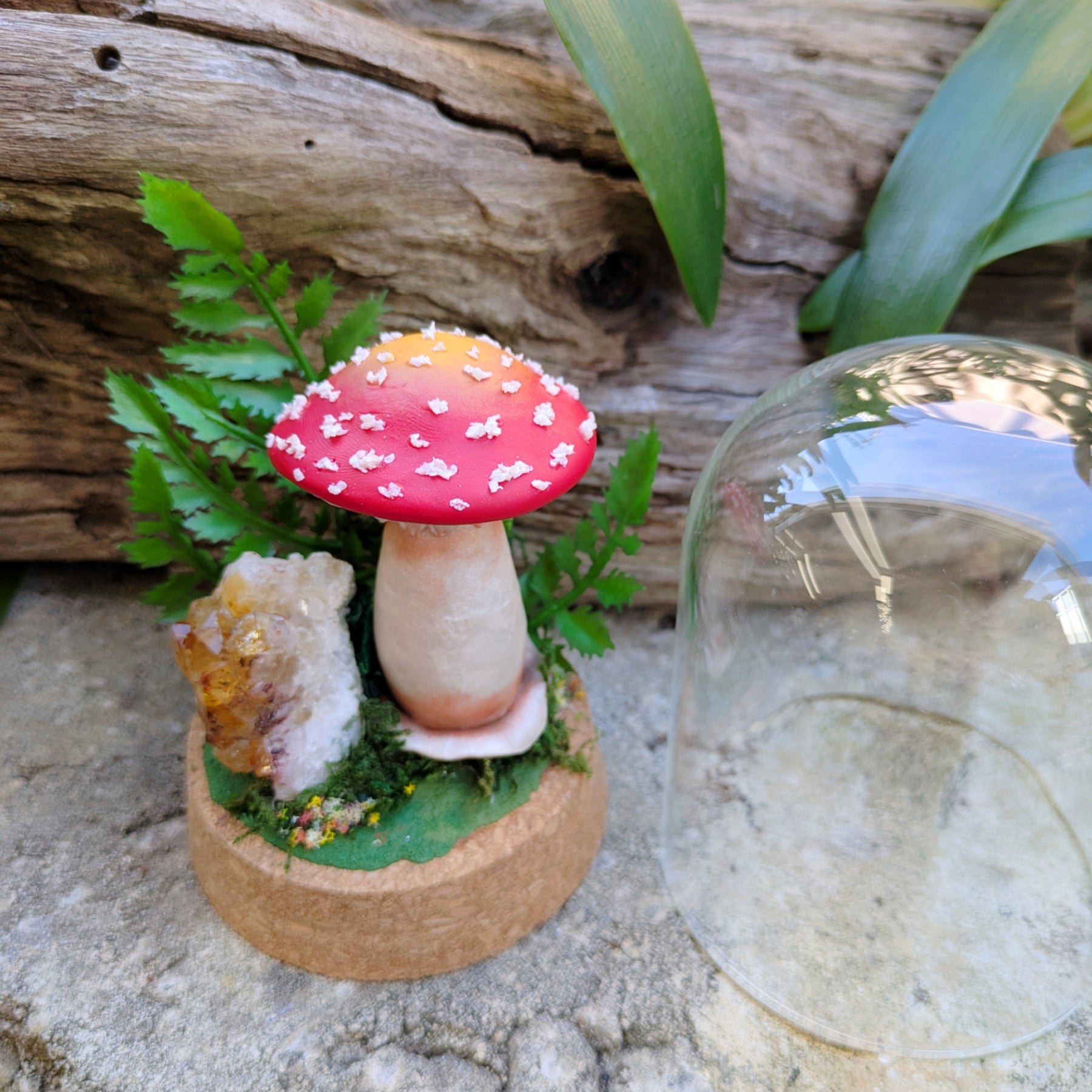 Enchanted Amanita Mushroom Dome with a Citrine Cluster
