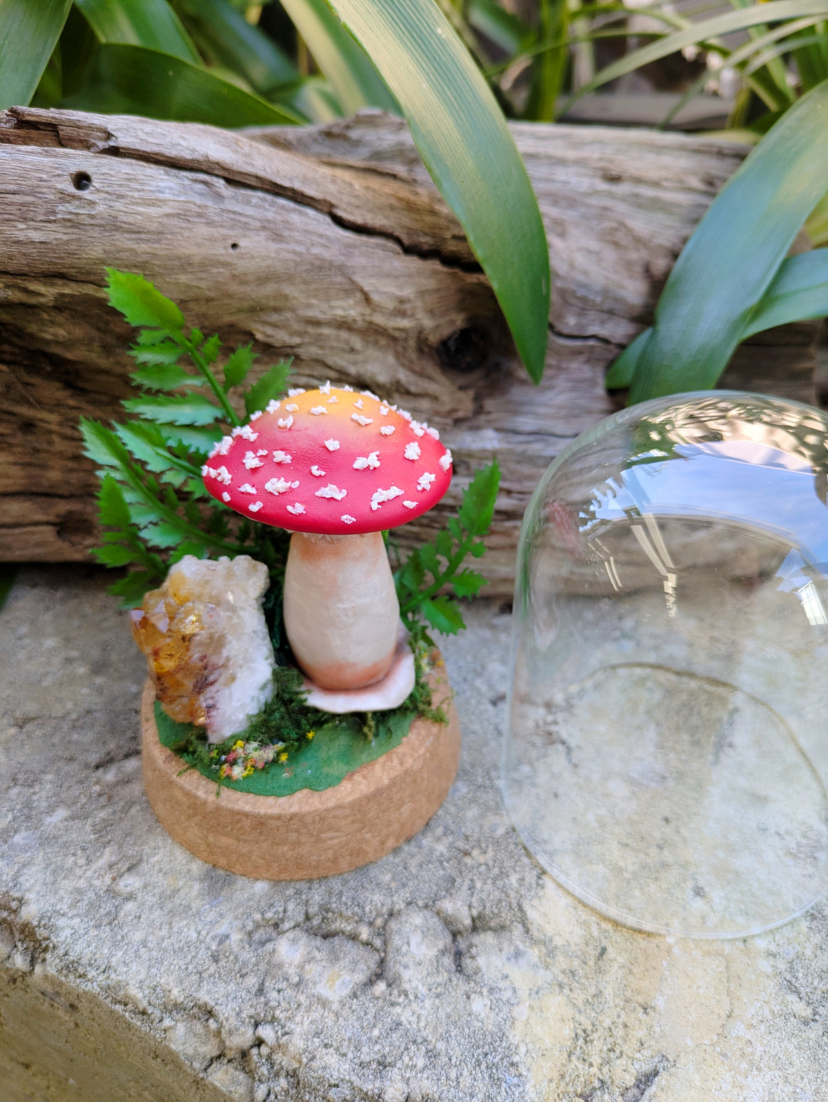 Enchanted Amanita Mushroom Dome with a Citrine Cluster