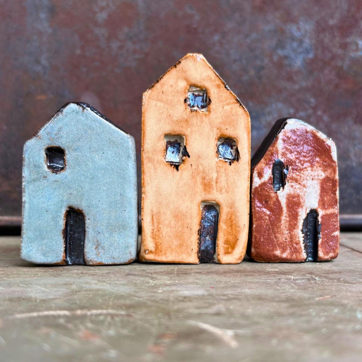 Mini Houses | Set of 3 | Rustic Village | Set #3 | Glazed Stoneware Clay