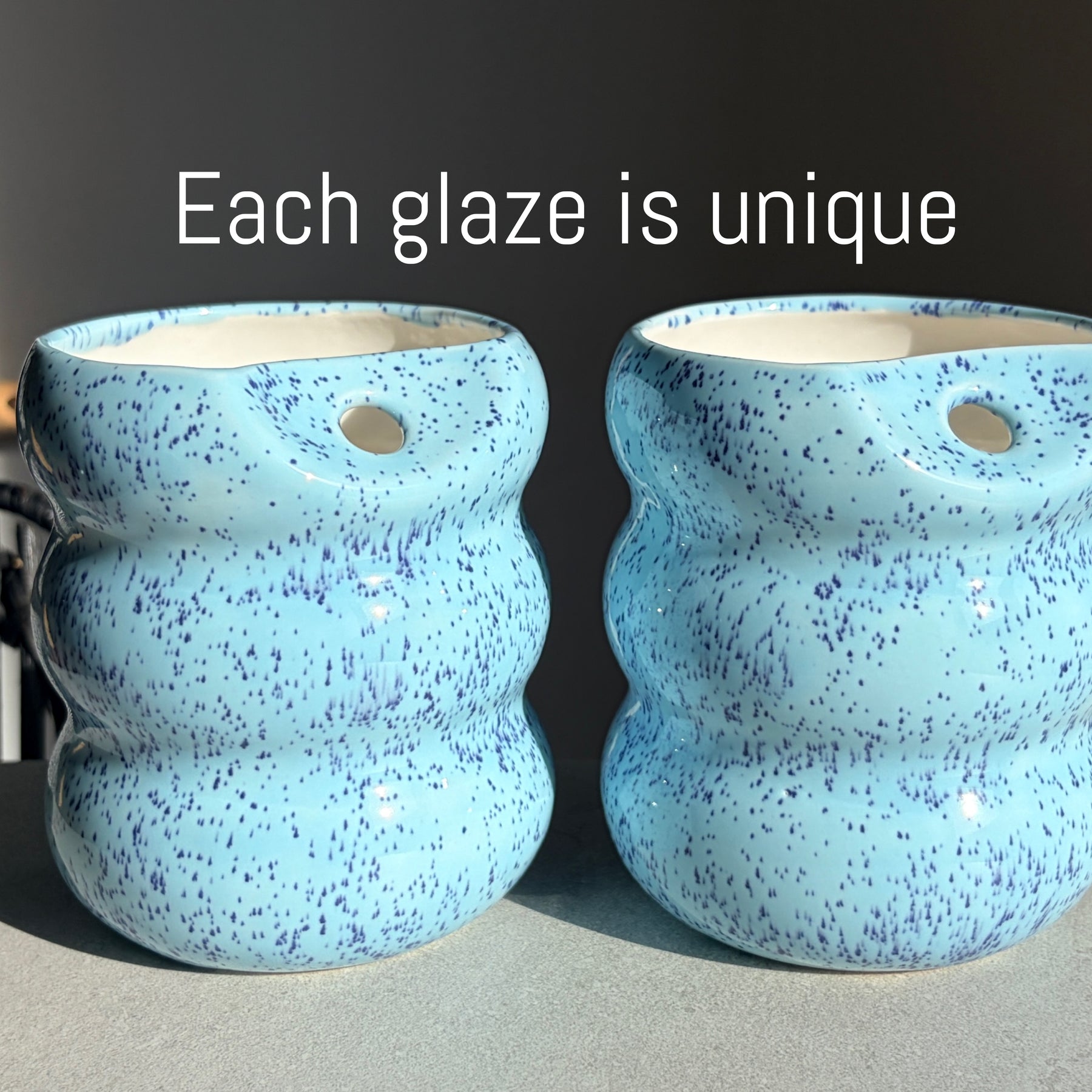 Handcrafted Porcelain Tumbler with Silicon Straw, 600mL Bubble Cup in Blue Mist Glaze