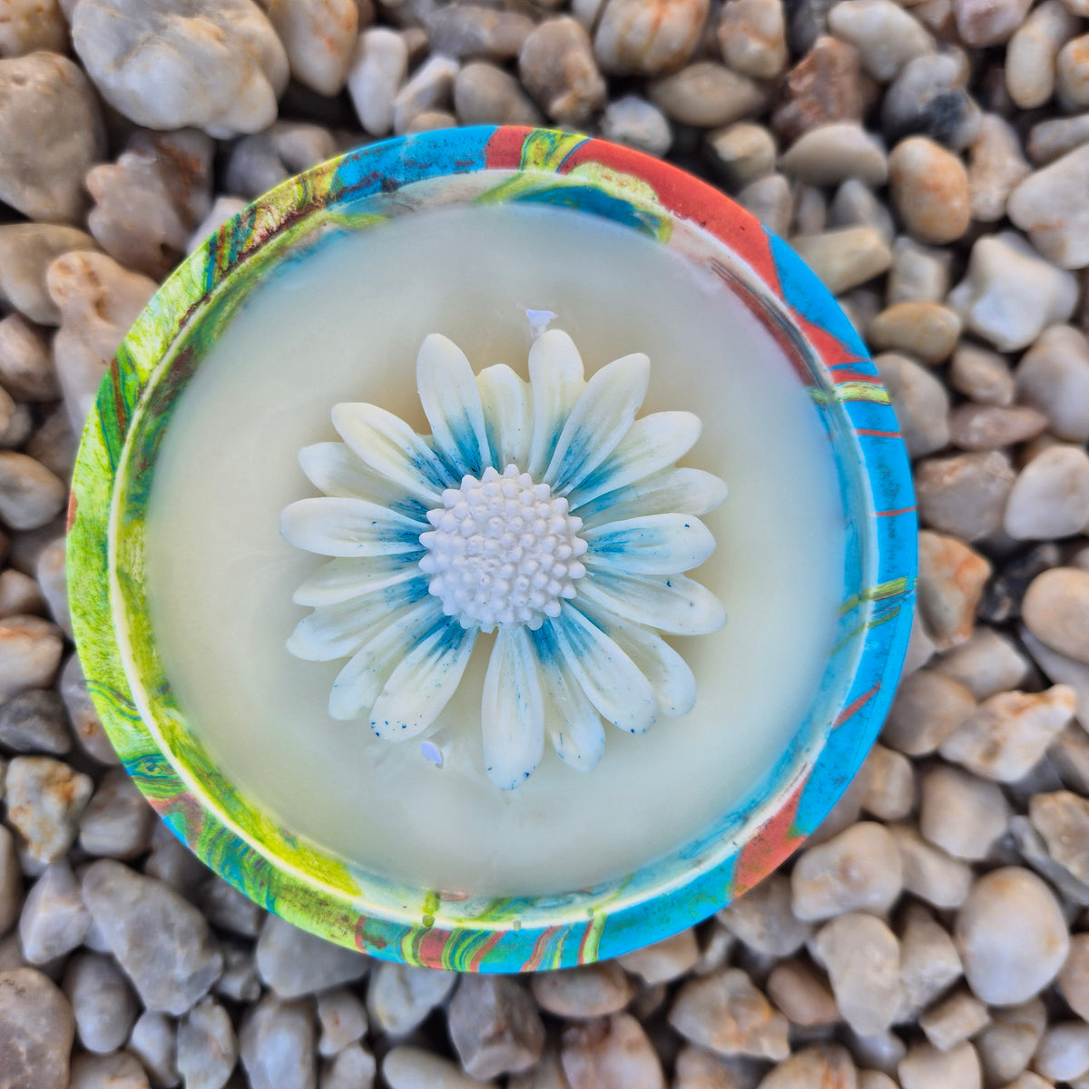 Hand painted round concrete bowl candle with sandalwood