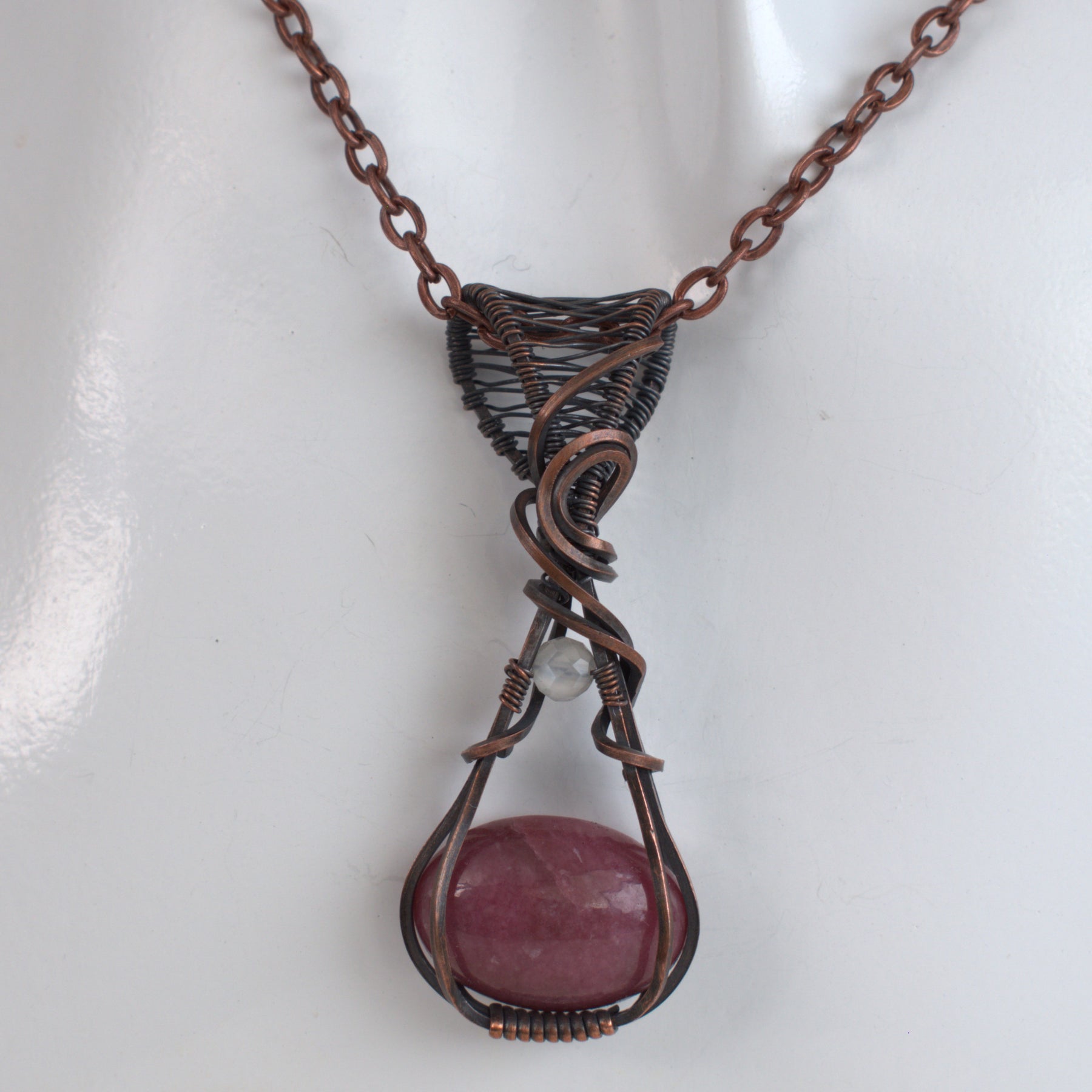 Wild Heather – Rhodonite & Moonstone Copper Pendant