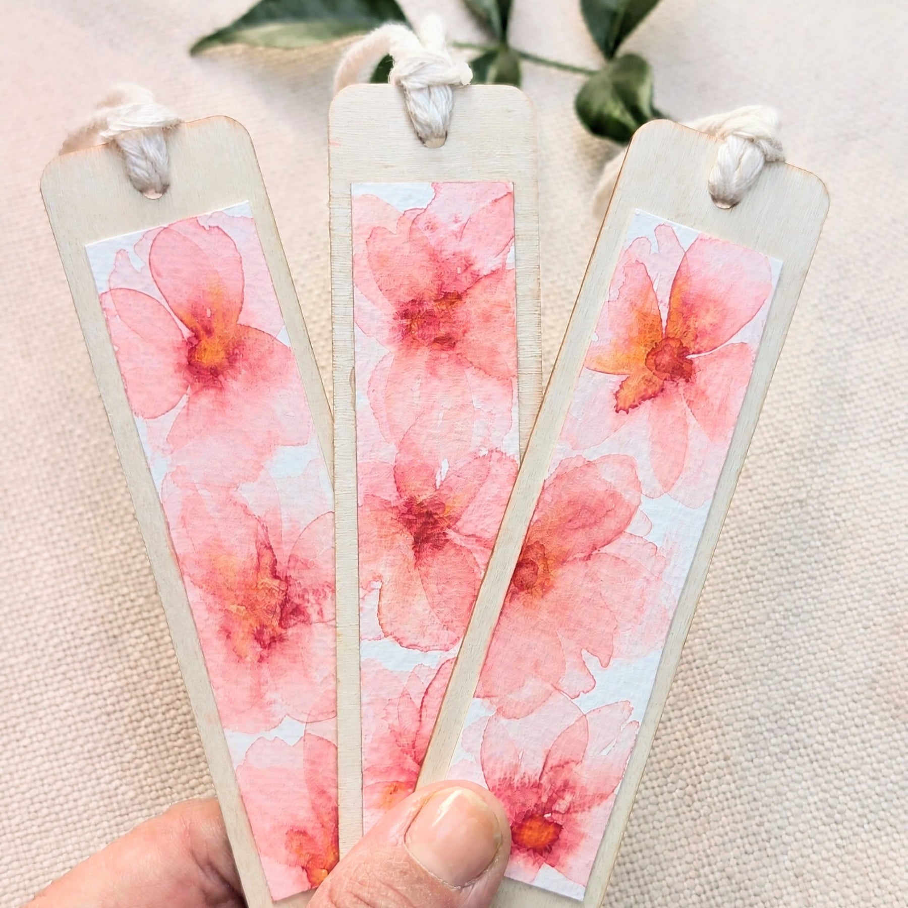Cherry Blossom Watercolour Wooden Bookmark – Handmade in Australia