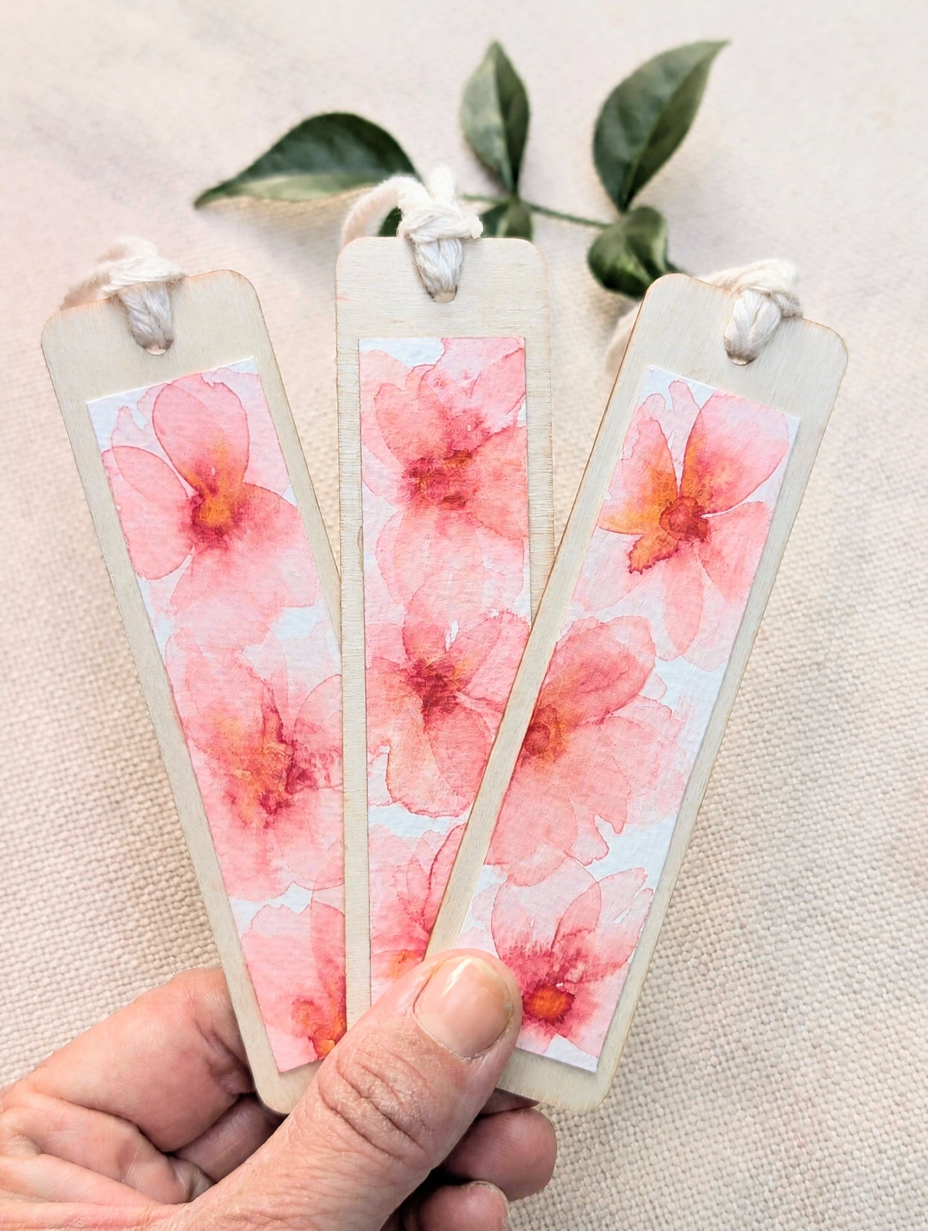 Cherry Blossom Watercolour Wooden Bookmark – Handmade in Australia