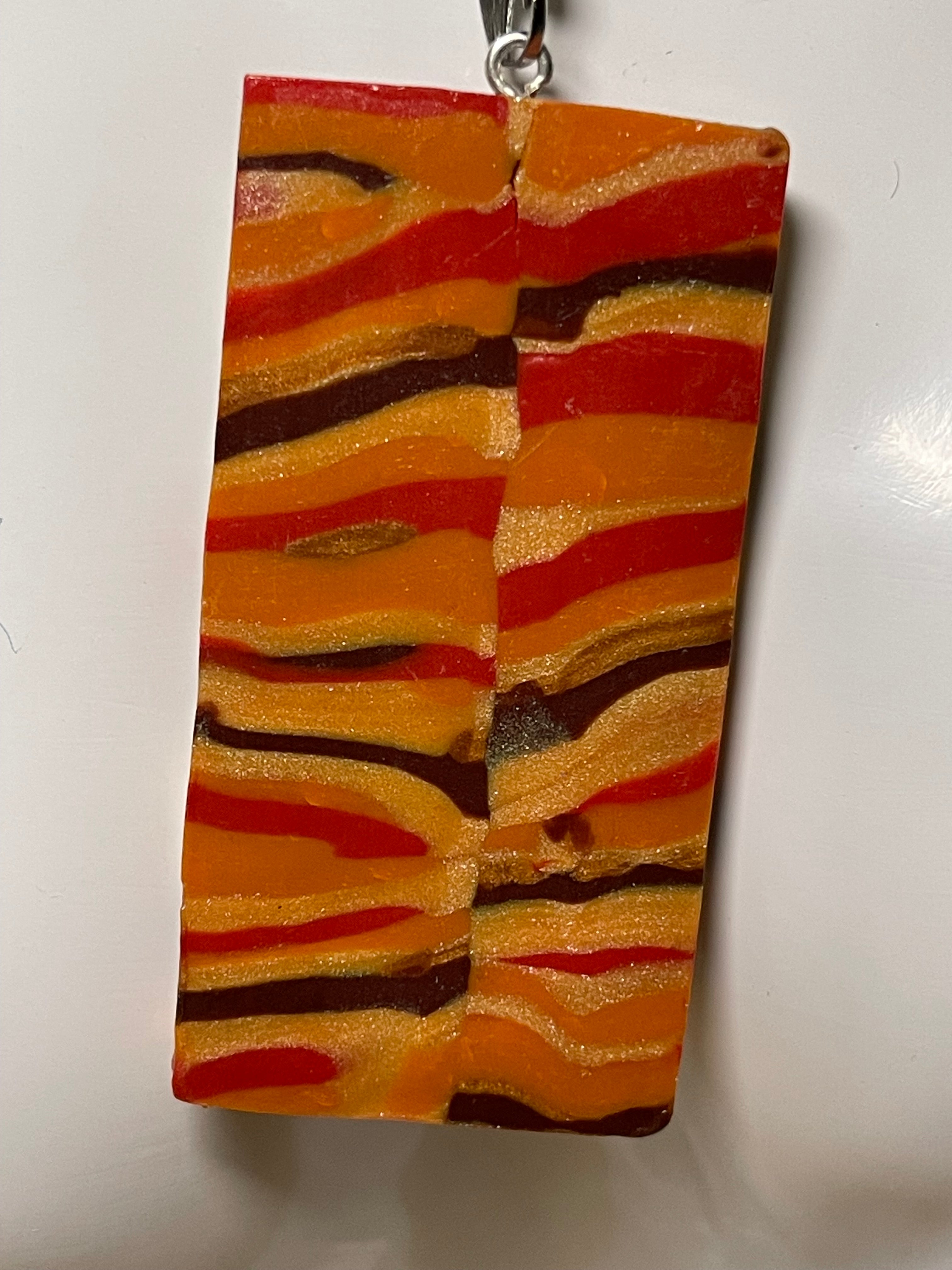 Warm Toned Abstract Polymer Clay Pendant Necklace | Handmade Geometric Statement Jewellery