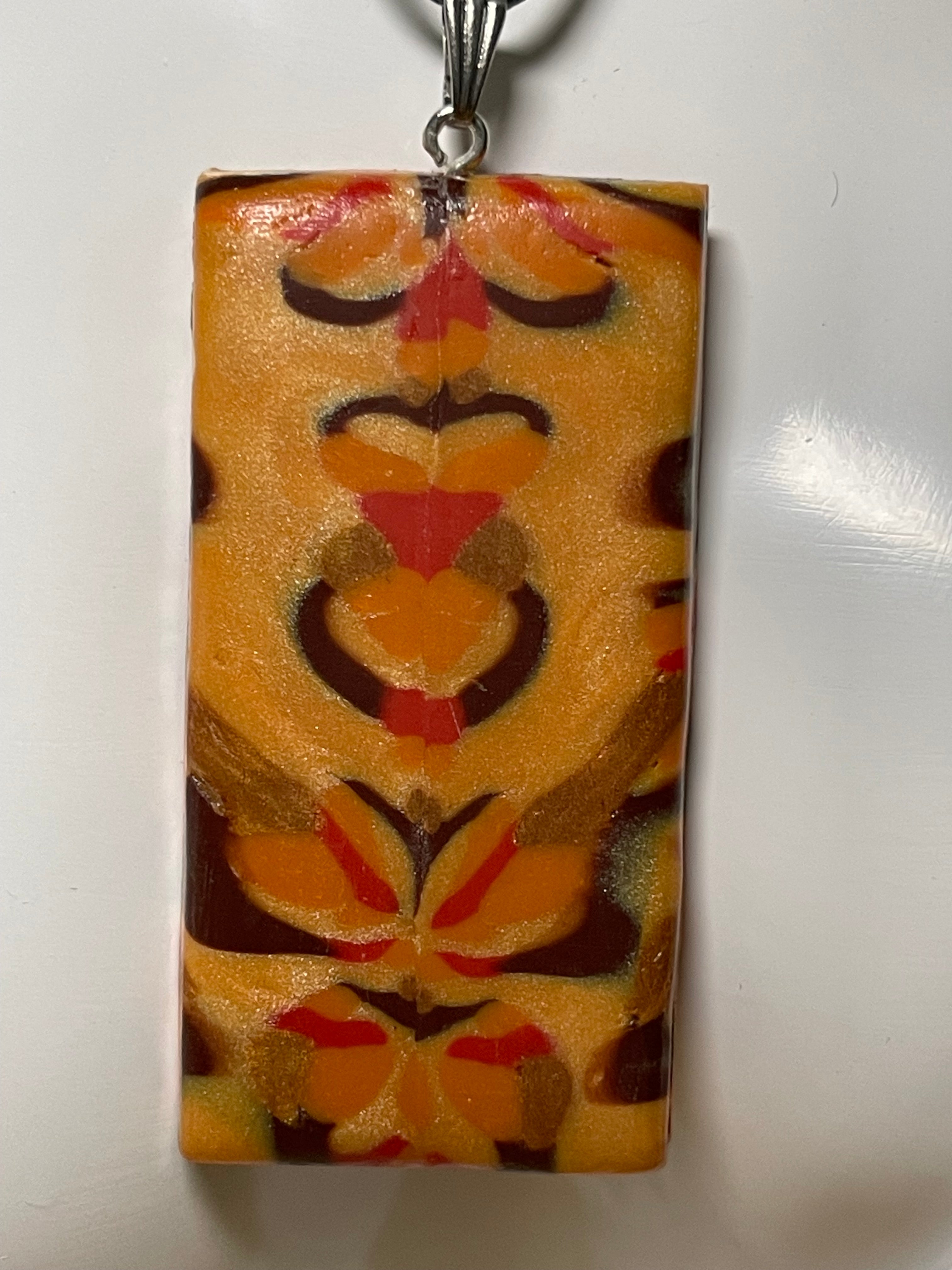 Warm Toned Abstract Polymer Clay Pendant Necklace | Handmade Geometric Statement Jewellery