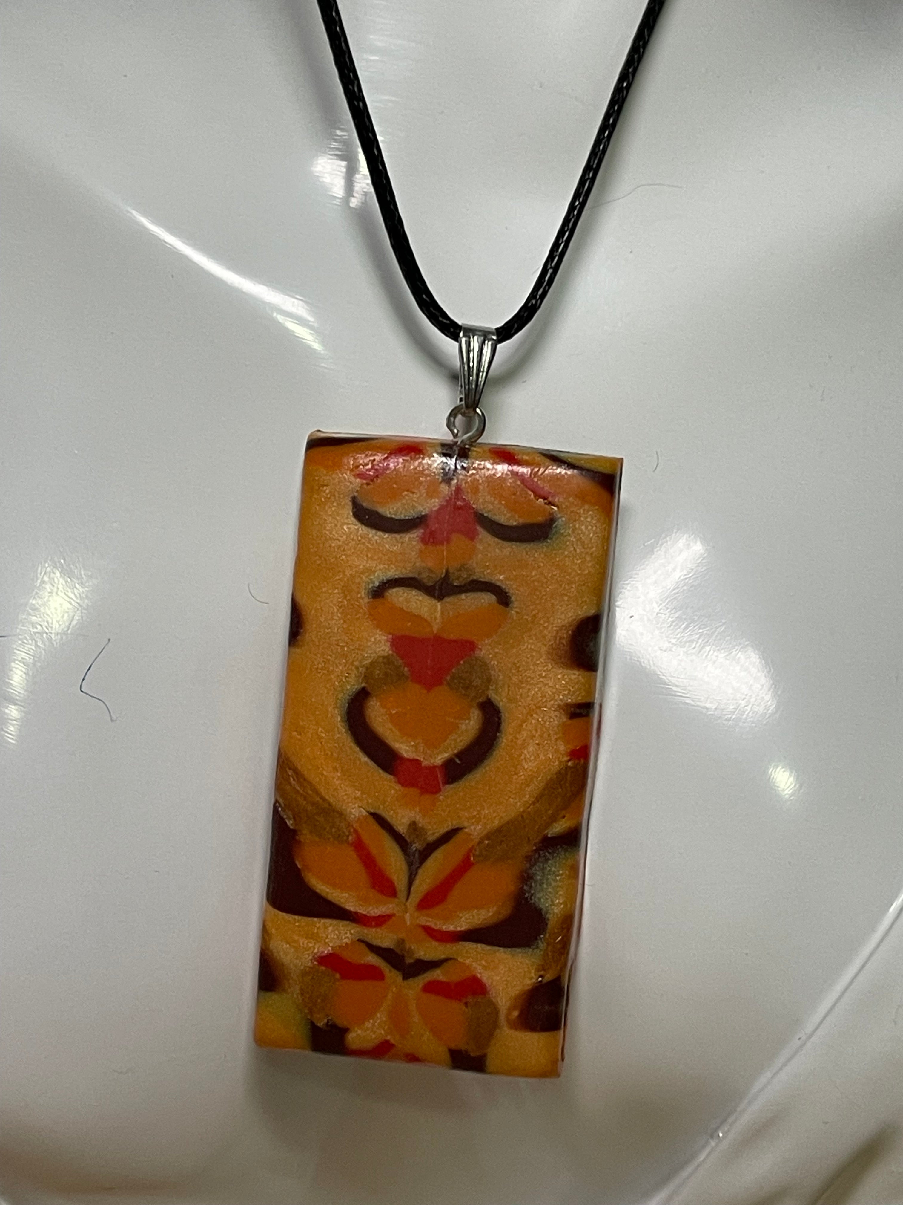 Warm Toned Abstract Polymer Clay Pendant Necklace | Handmade Geometric Statement Jewellery