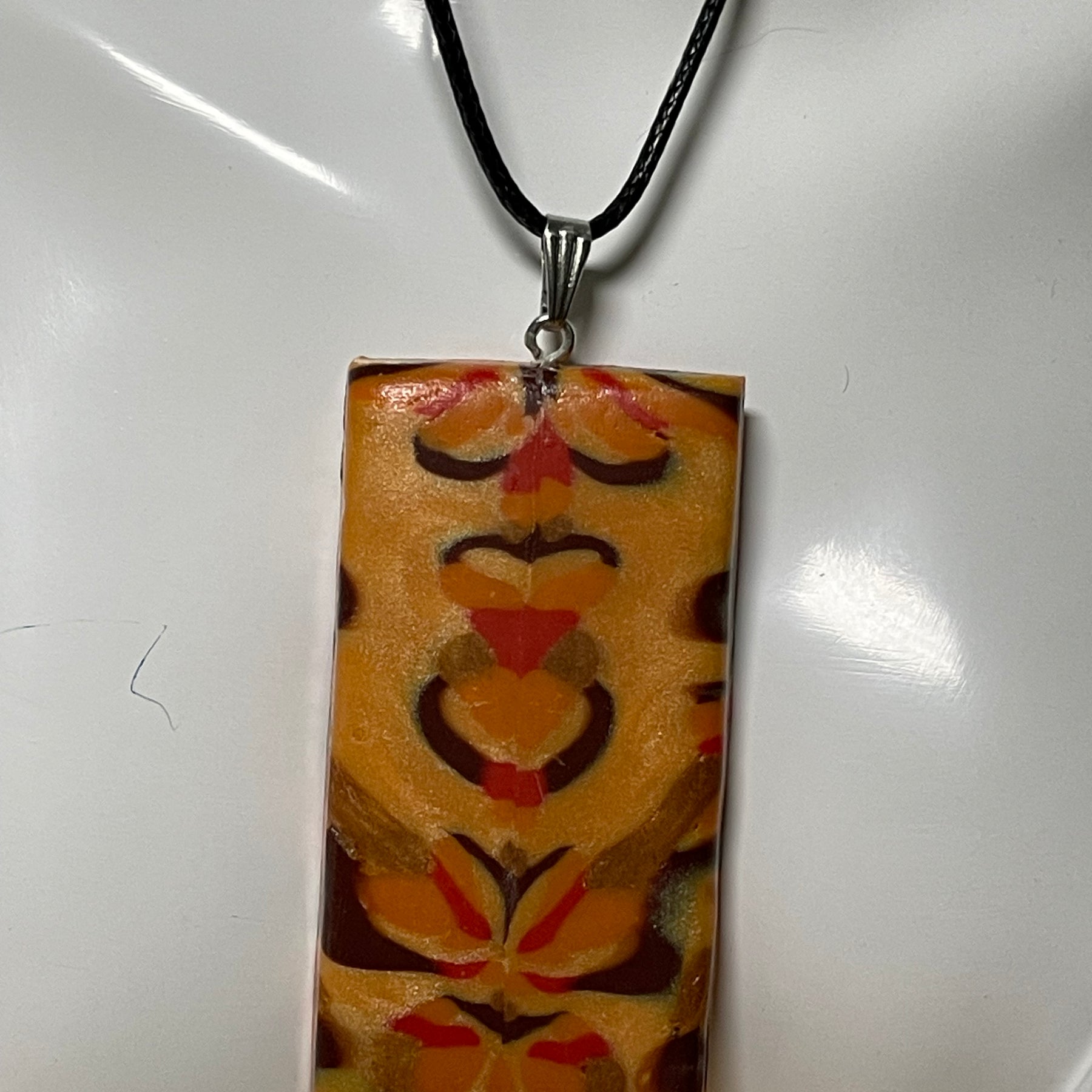 Warm Toned Abstract Polymer Clay Pendant Necklace | Handmade Geometric Statement Jewellery