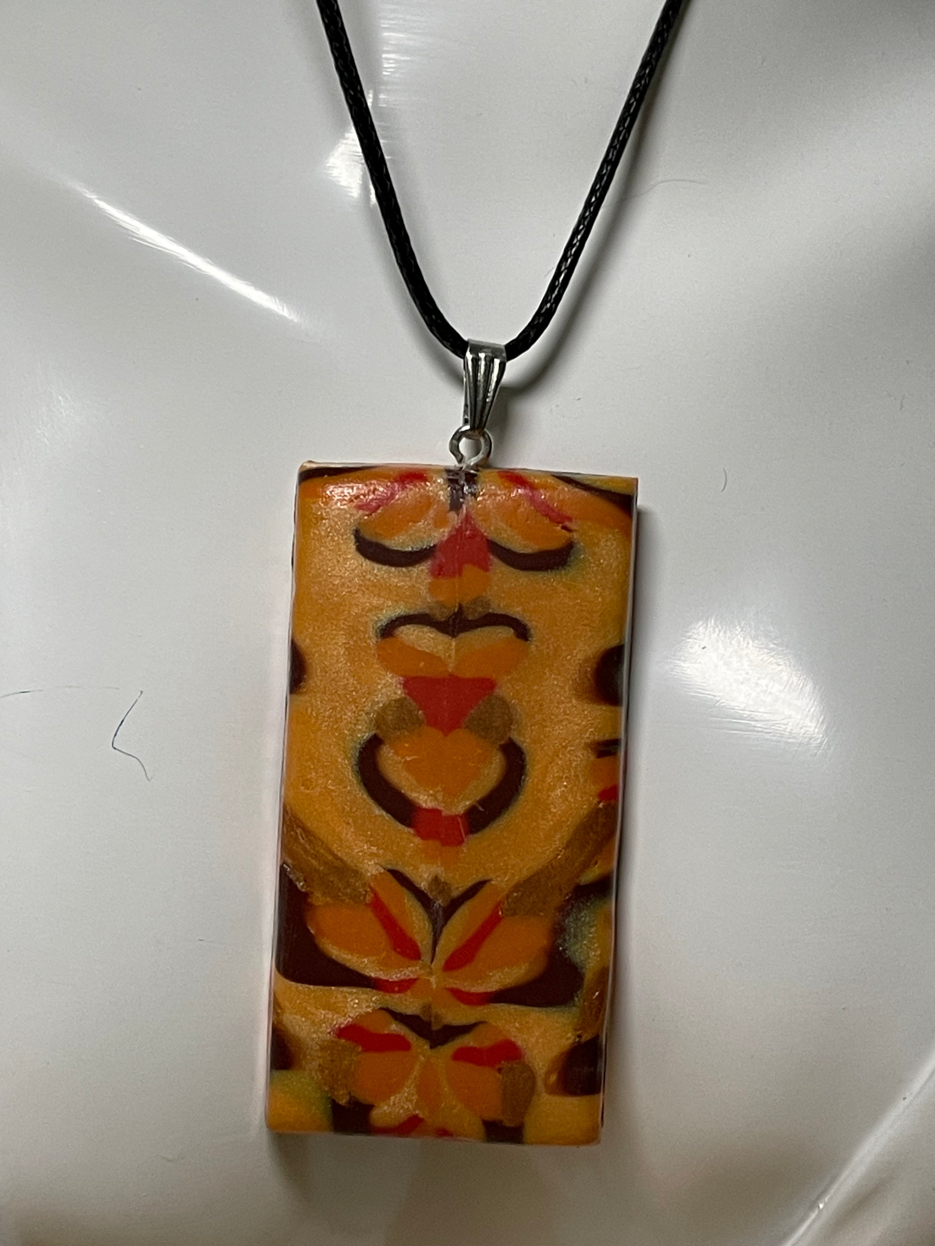Warm Toned Abstract Polymer Clay Pendant Necklace | Handmade Geometric Statement Jewellery