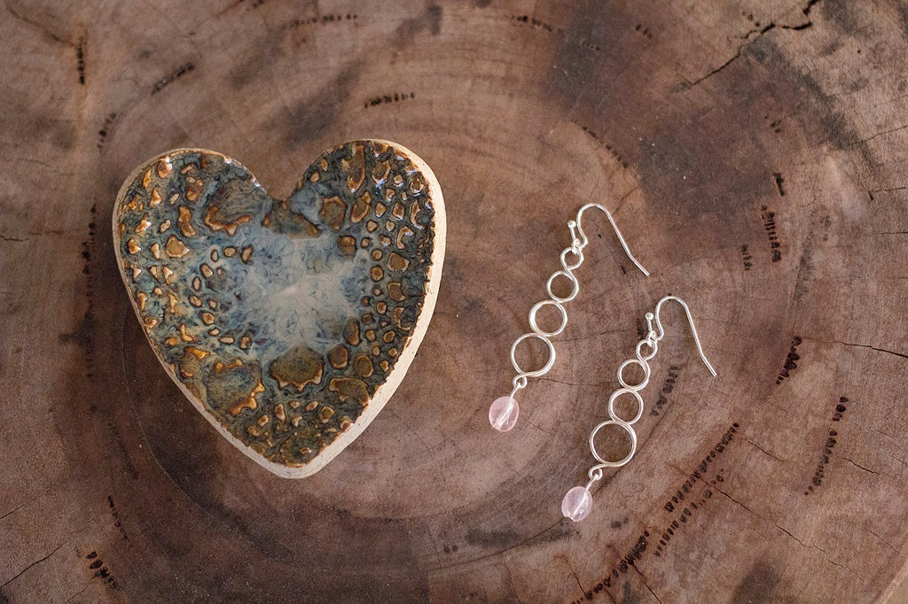 Natural Rose Quartz Gemstone Silver Earrings | Crystal Jewellery