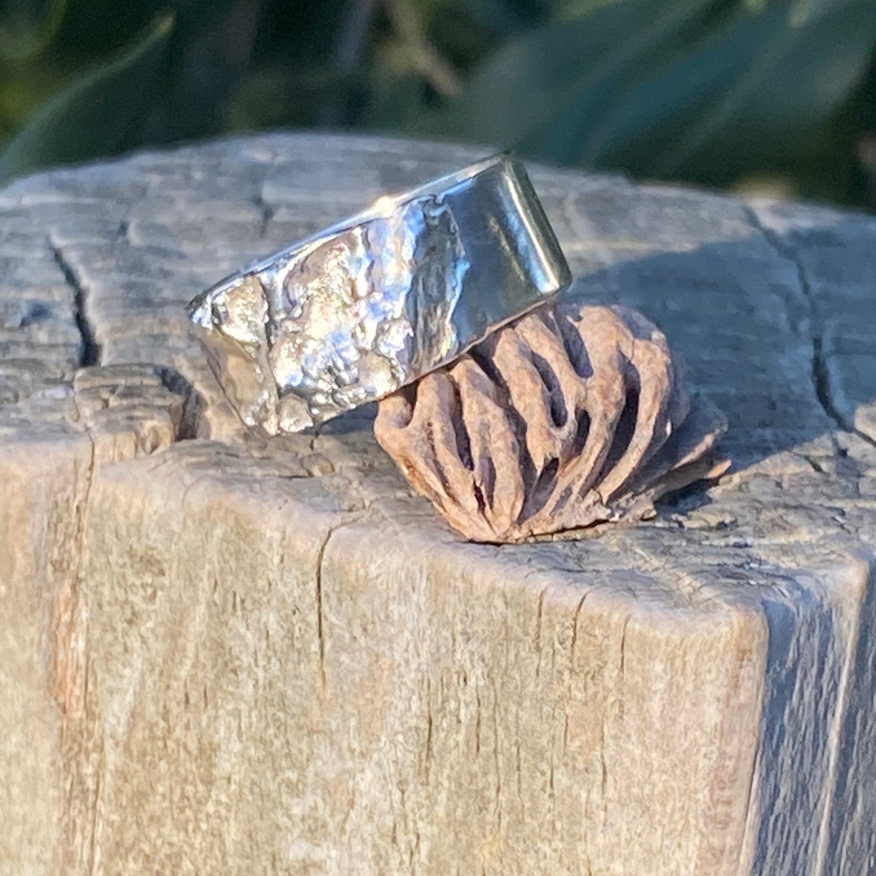 Almond Kernel Ring, Size P, Sterling Silver