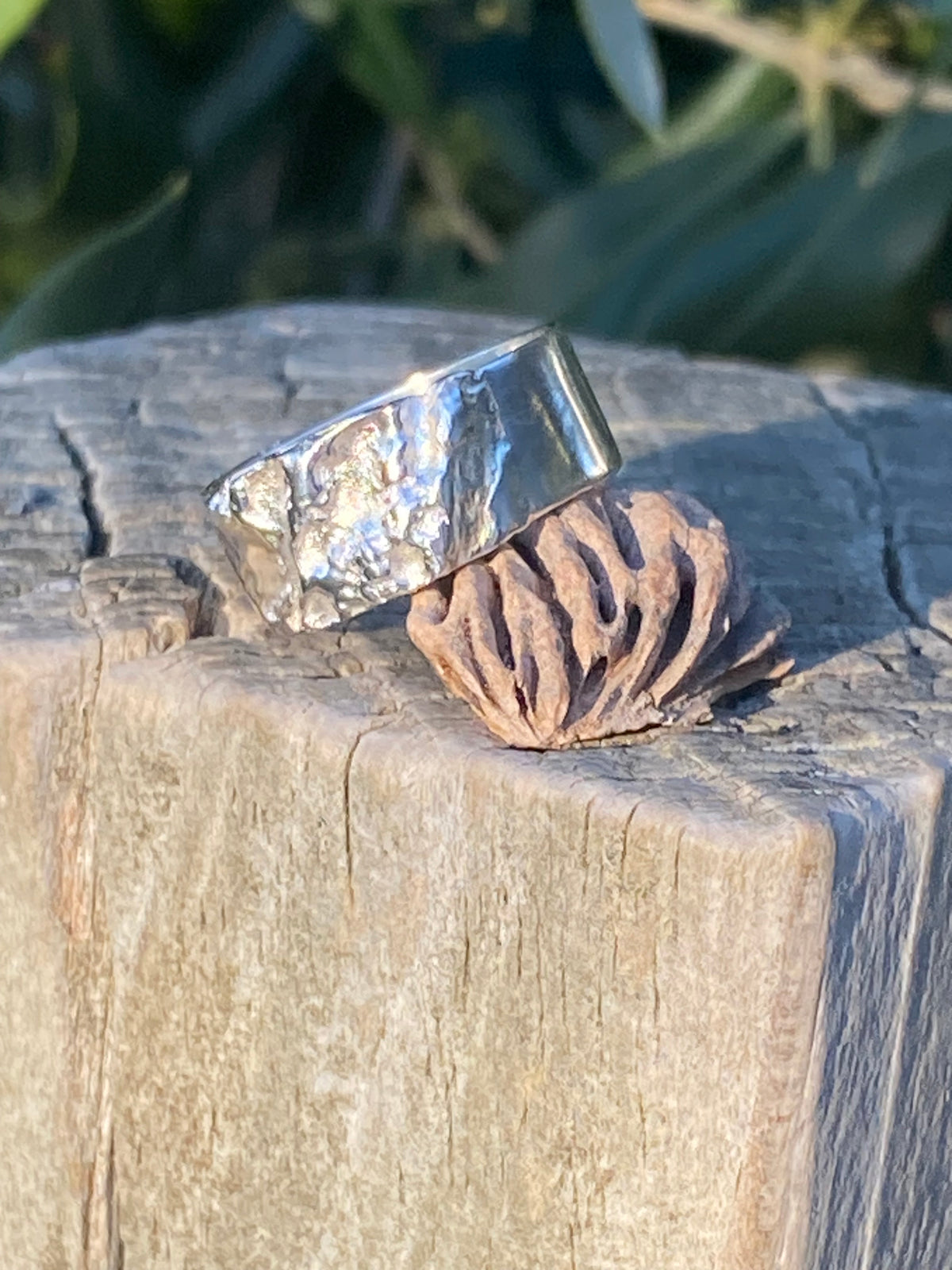 Almond Kernel Ring, Size P, Sterling Silver