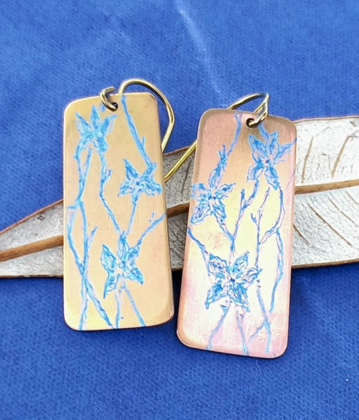 Titanium Dangles with Wahlenbergia Design- Rose Gold and Blue