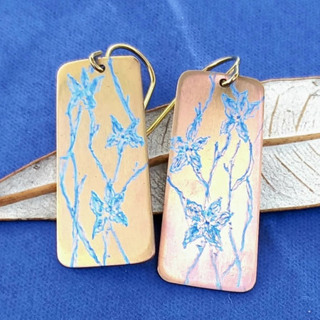 Titanium Dangles with Wahlenbergia Design- Rose Gold and Blue
