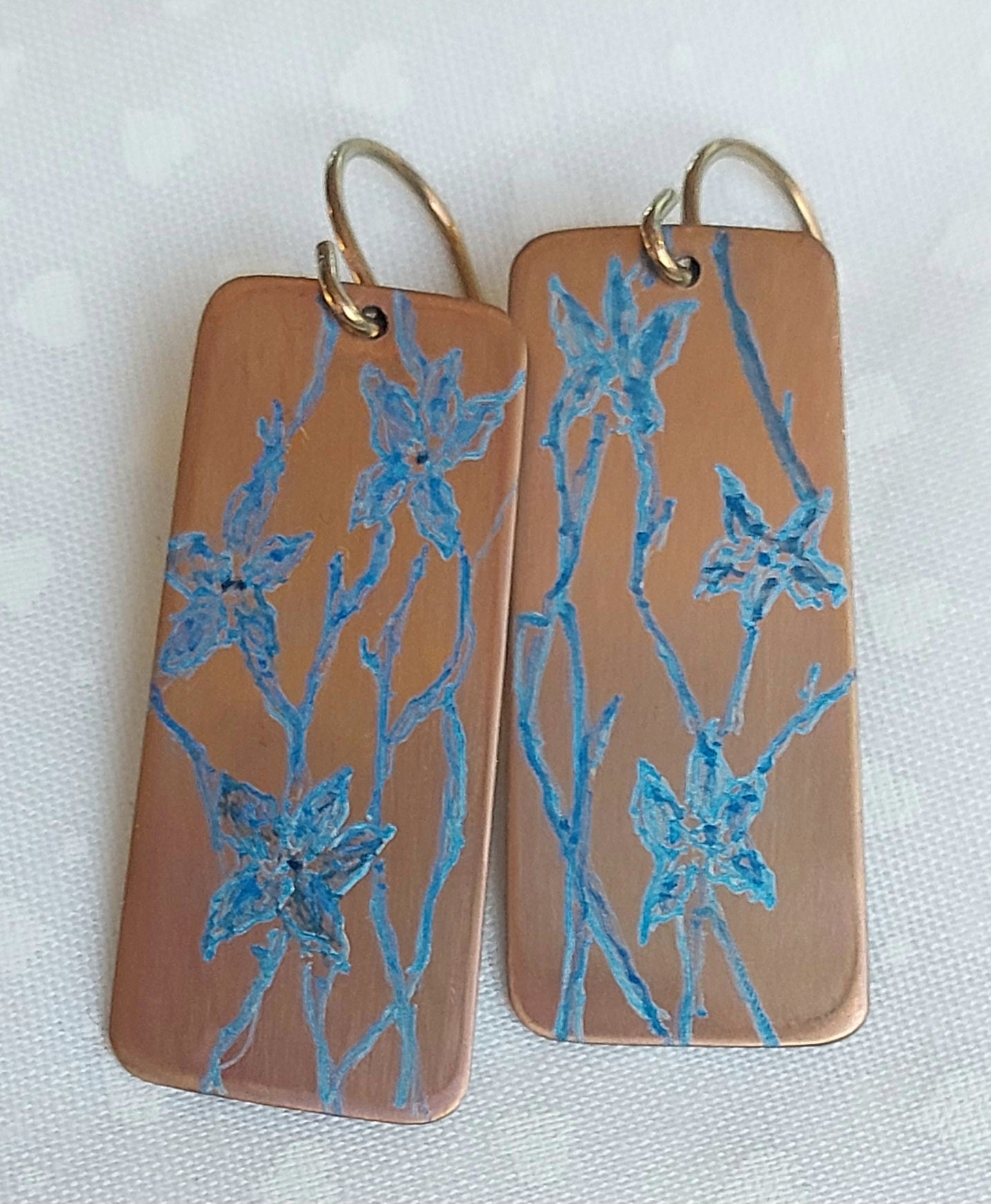 Titanium Dangles with Wahlenbergia Design- Rose Gold and Blue