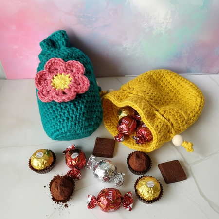Crochet Flower Gift Bag | Handmade Drawstring Pouch | Reusable Gift Wrap | Small Storage Bag | Australian Handmade