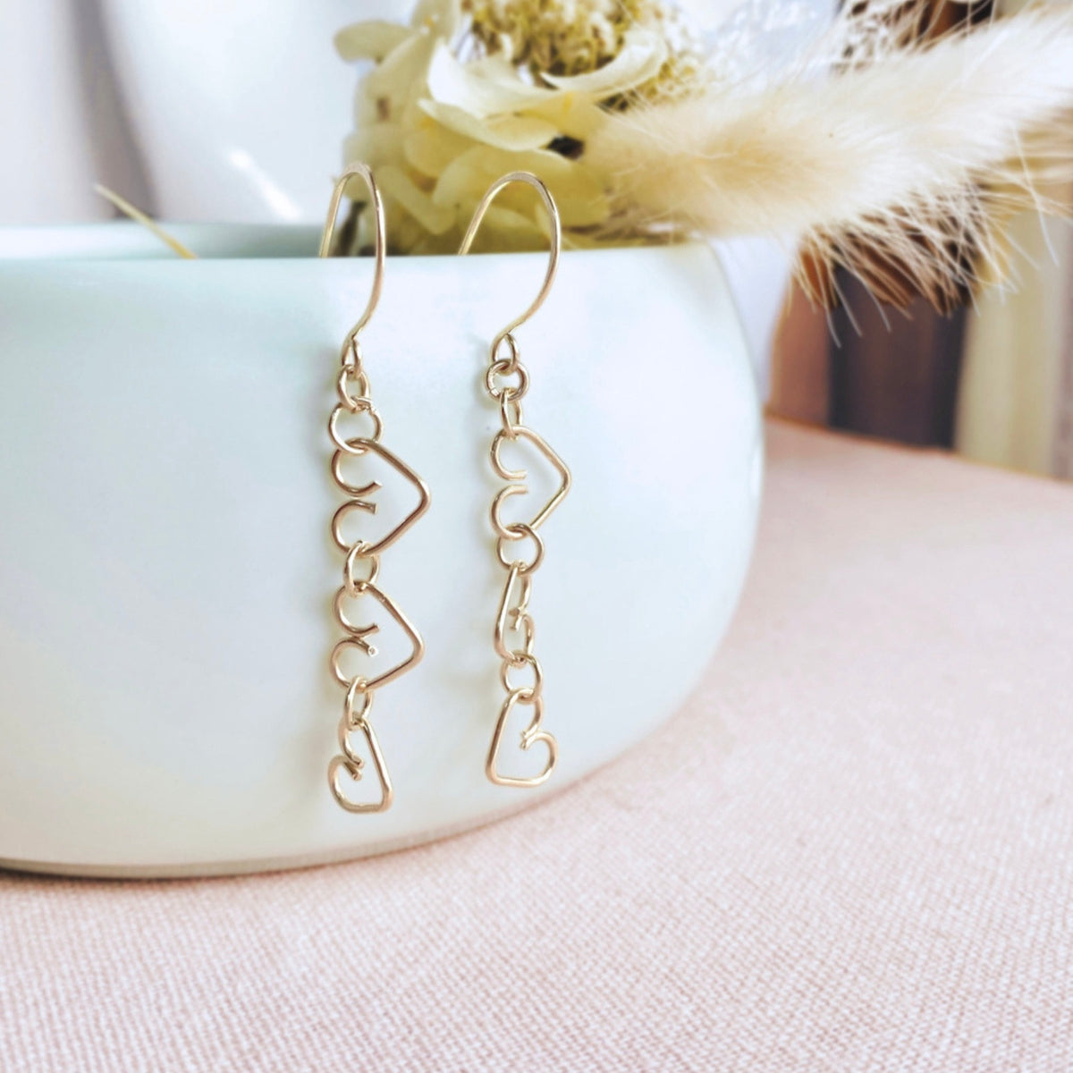 Chain of Hearts dangle earrings  | Sterling silver or Gold-filled | Birthday Valentine Anniversary gift
