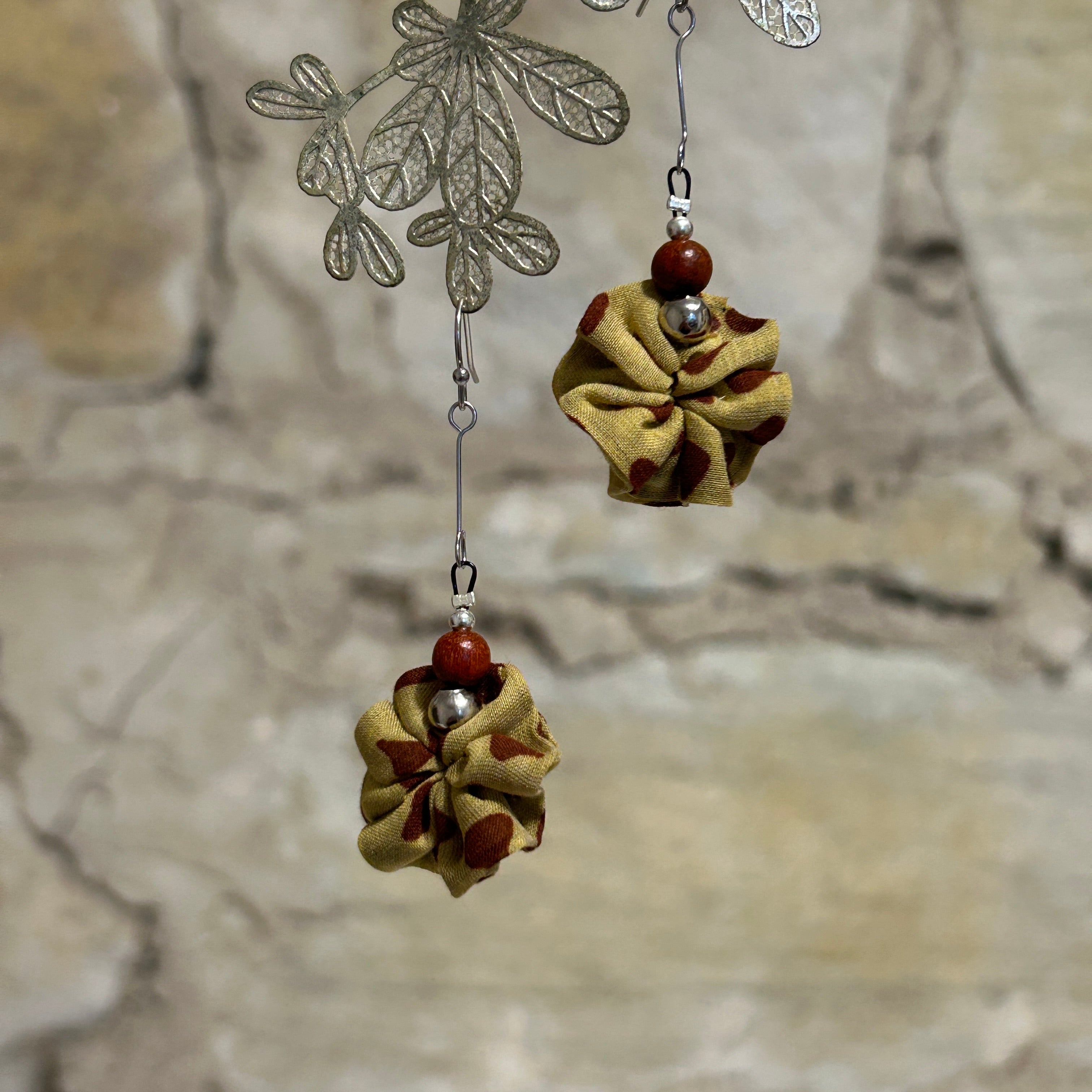 Earrings Mustard Yellow & Rust Textile: EE-186