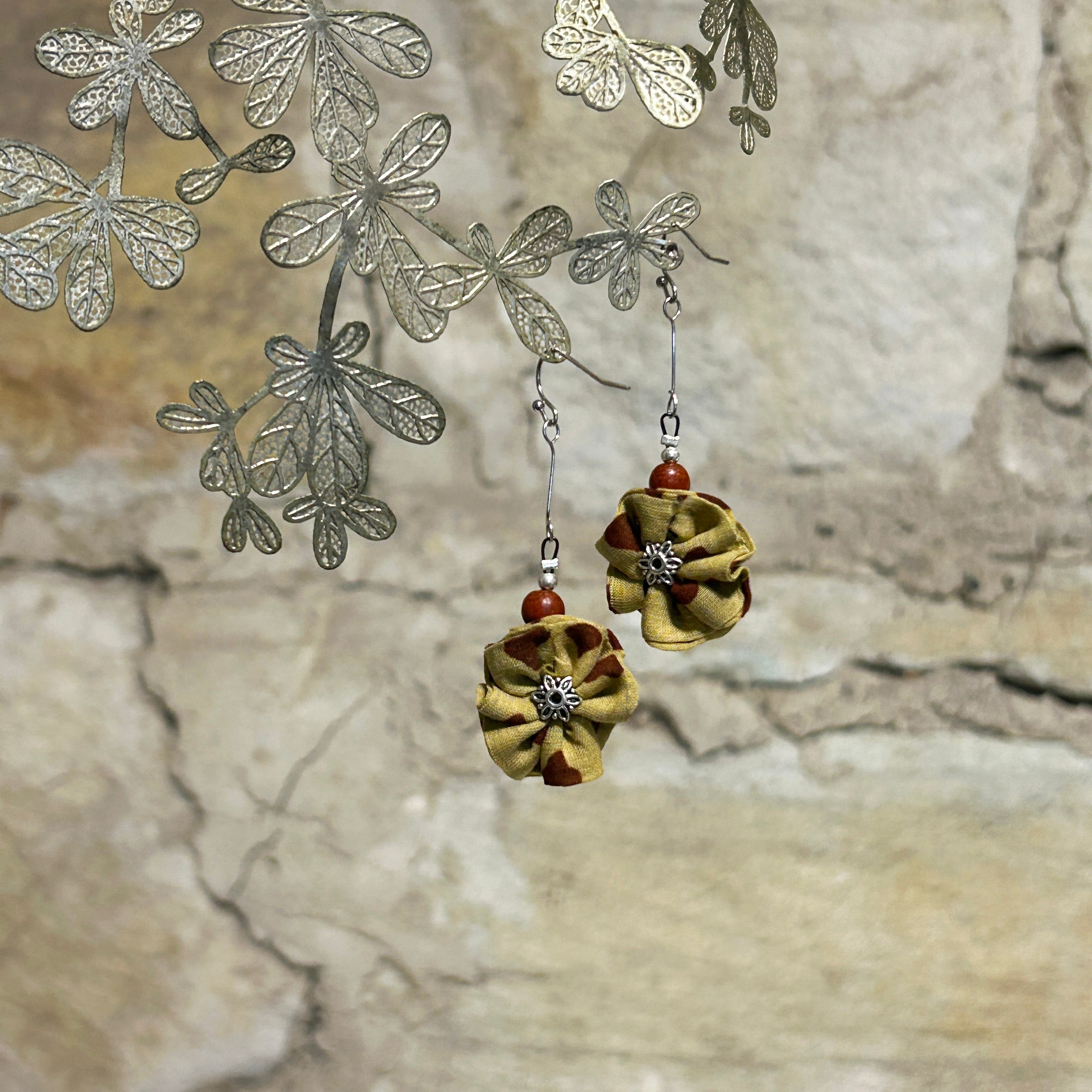 Earrings Mustard Yellow & Rust Textile: EE-186