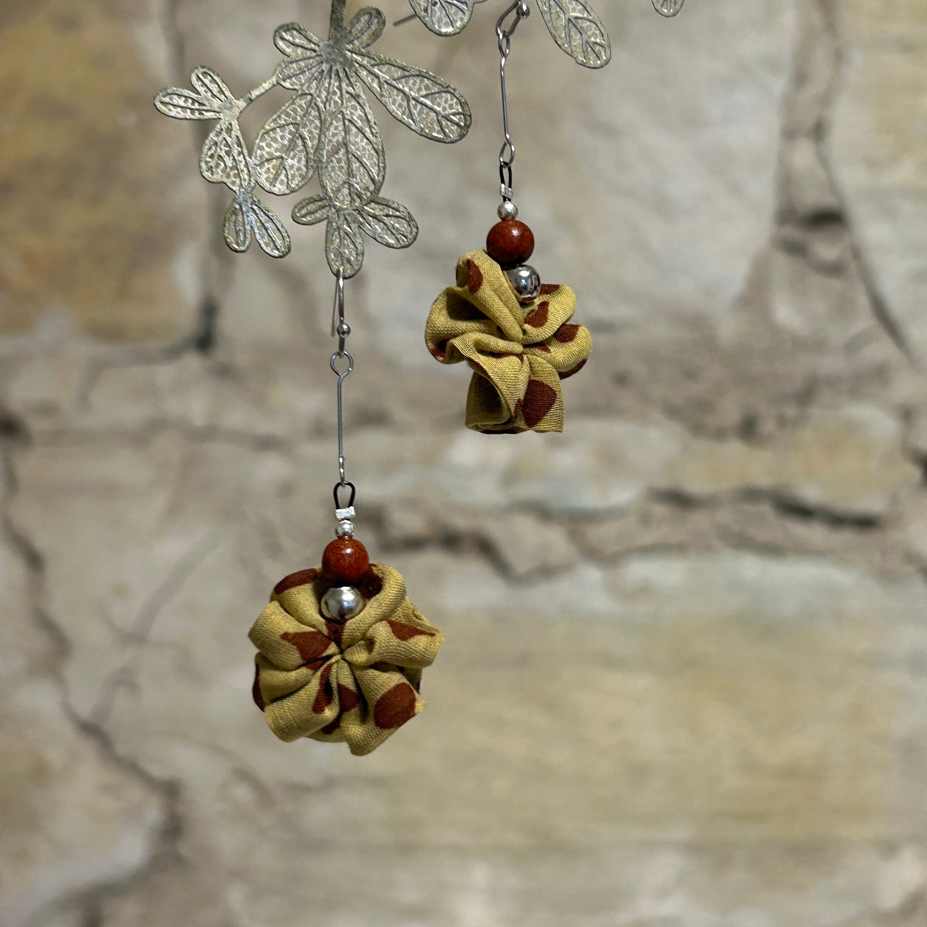 Earrings Mustard Yellow & Rust Textile: EE-186