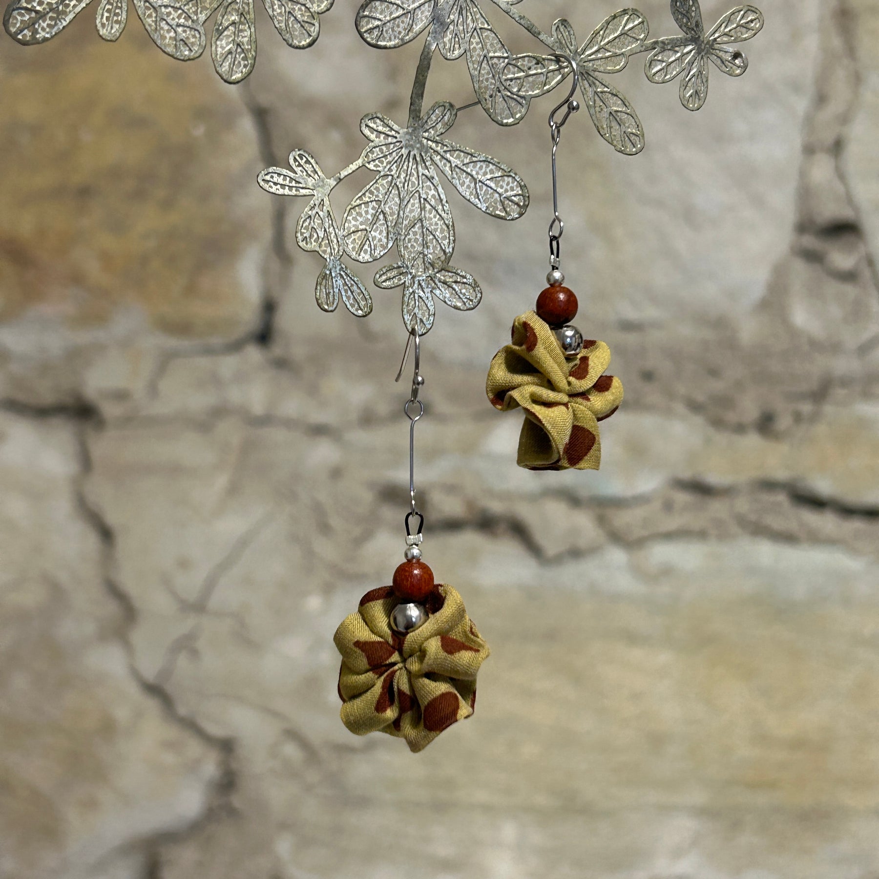 Earrings Mustard Yellow & Rust Textile: EE-186