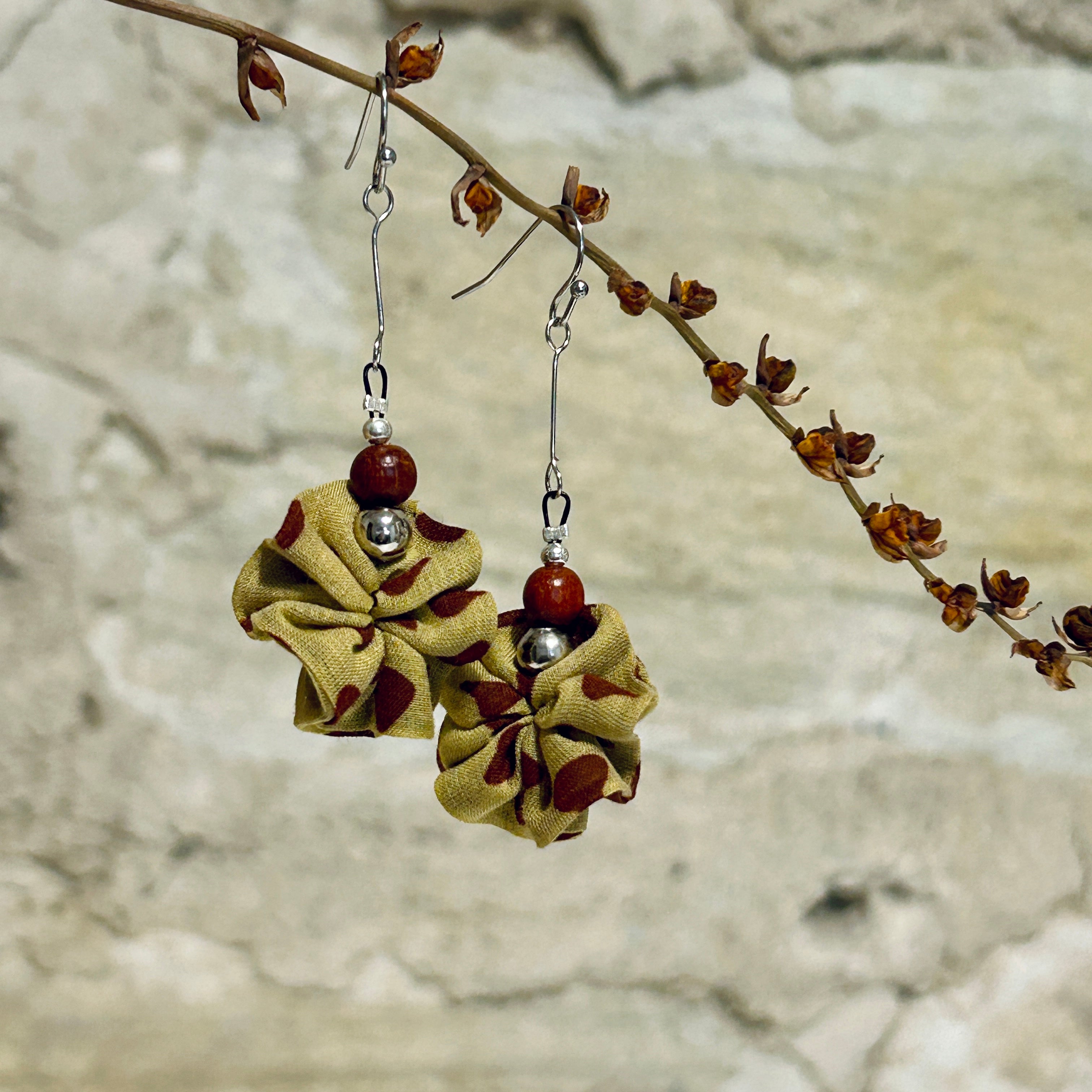 Earrings Mustard Yellow & Rust Textile: EE-186