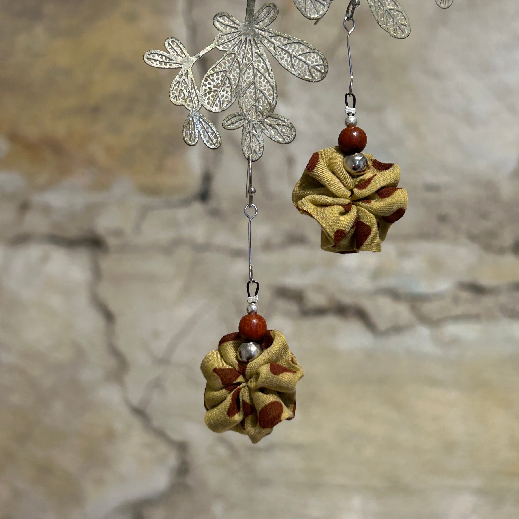Earrings Mustard Yellow & Rust Textile: EE-186