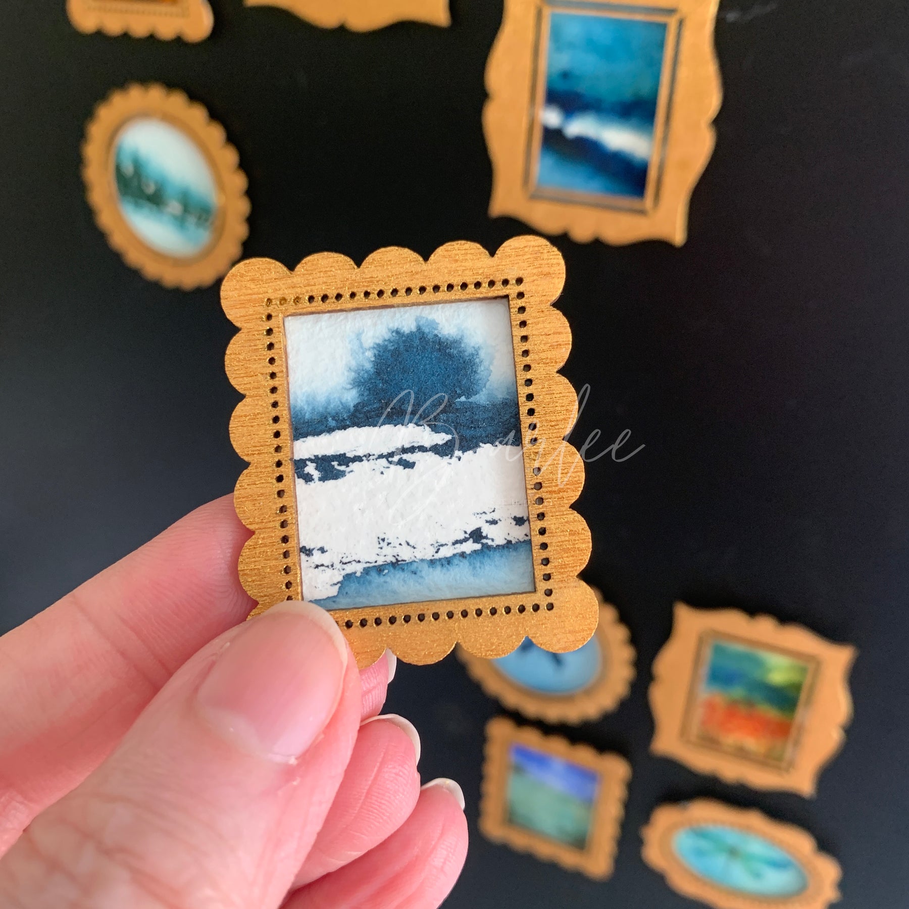 Hand Painted Fridge Magnet Set - 5 Framed Mini Paintings