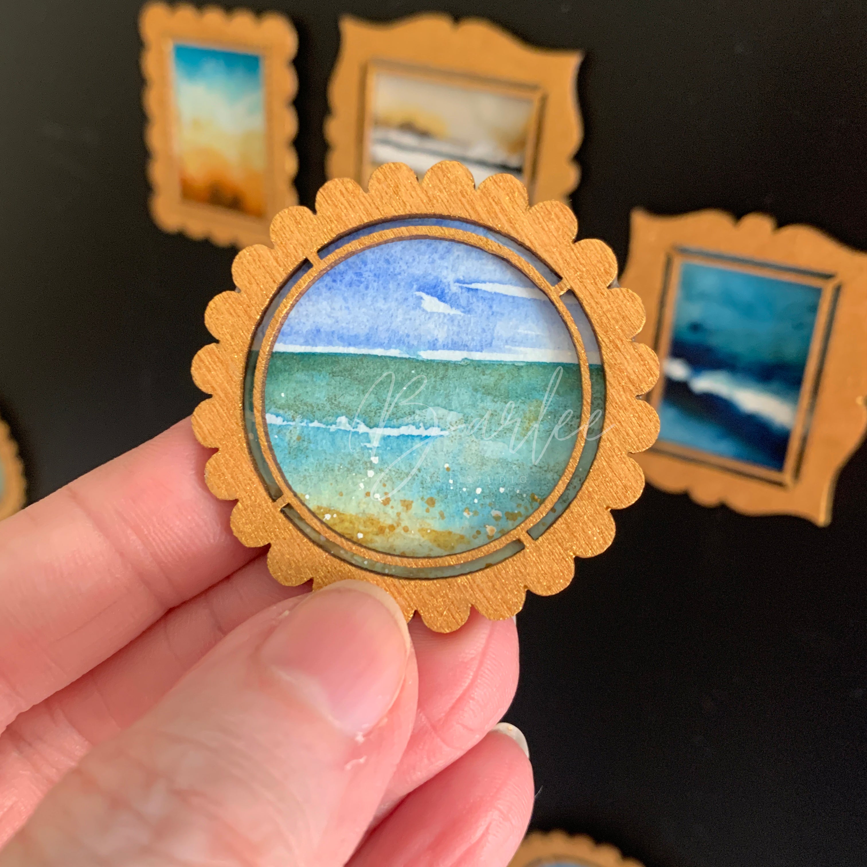 Hand Painted Fridge Magnet Set - 5 Framed Mini Paintings