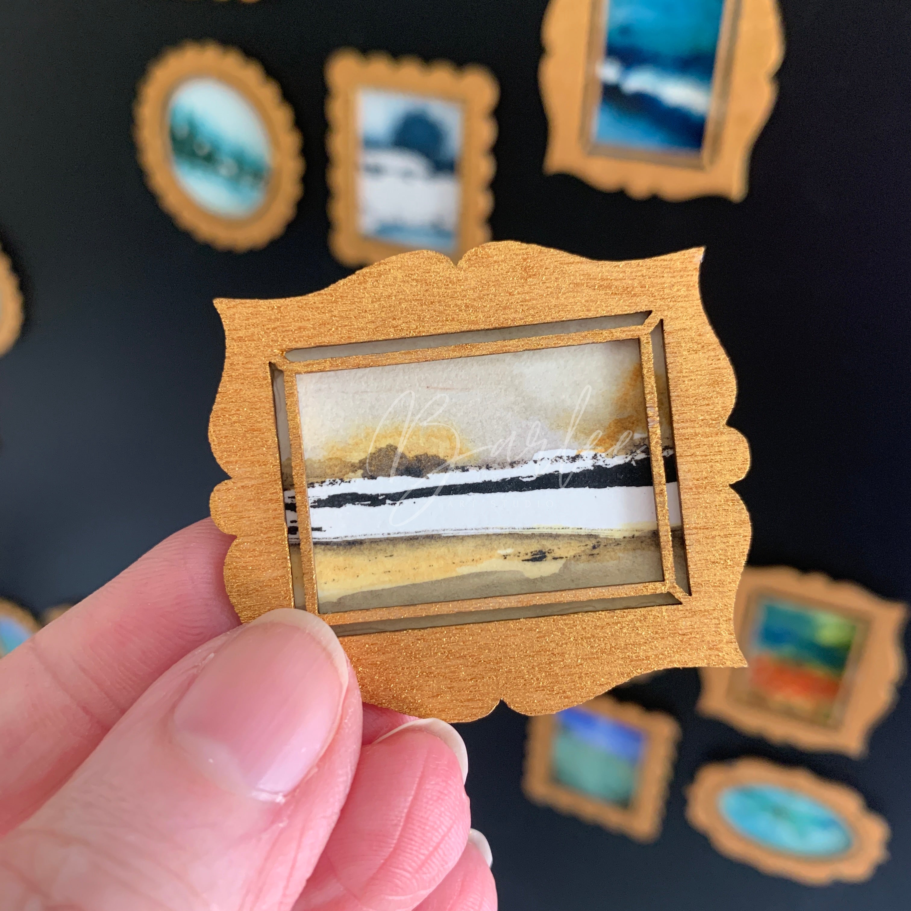 Hand Painted Fridge Magnet Set - 5 Framed Mini Paintings