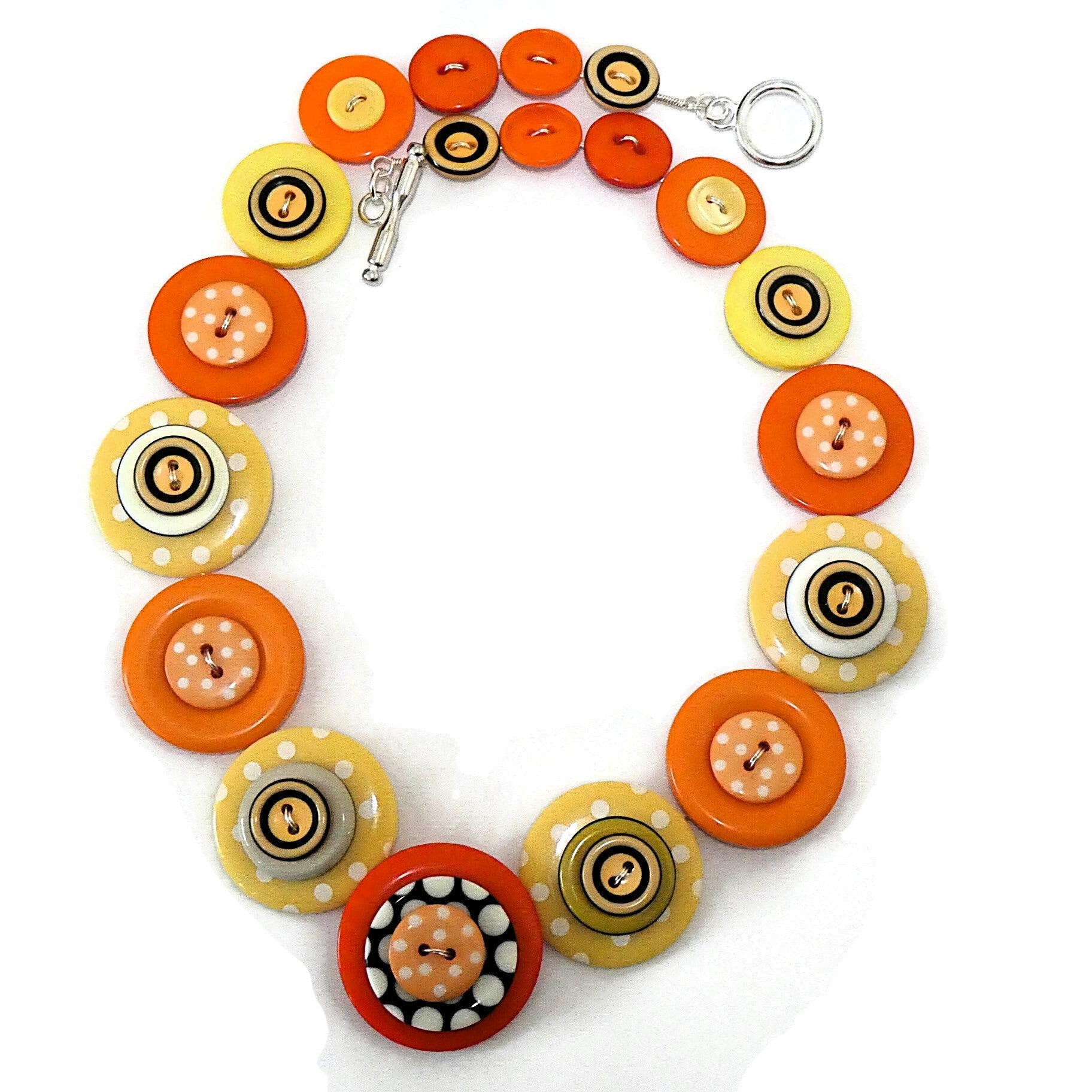 Button necklace and stud earrings - Orange Spots