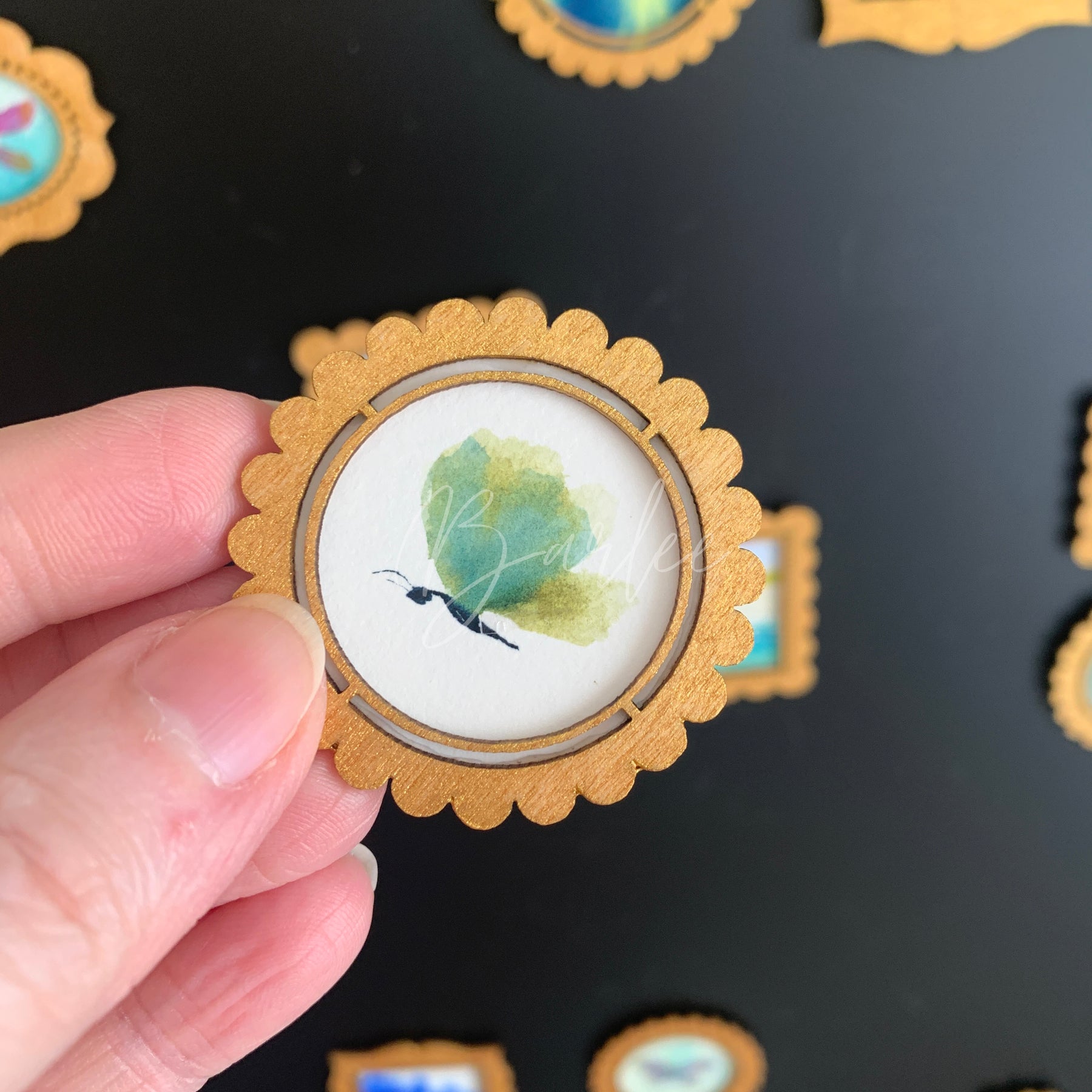 Hand Painted Fridge Magnet Set - 4 Framed Mini Paintings