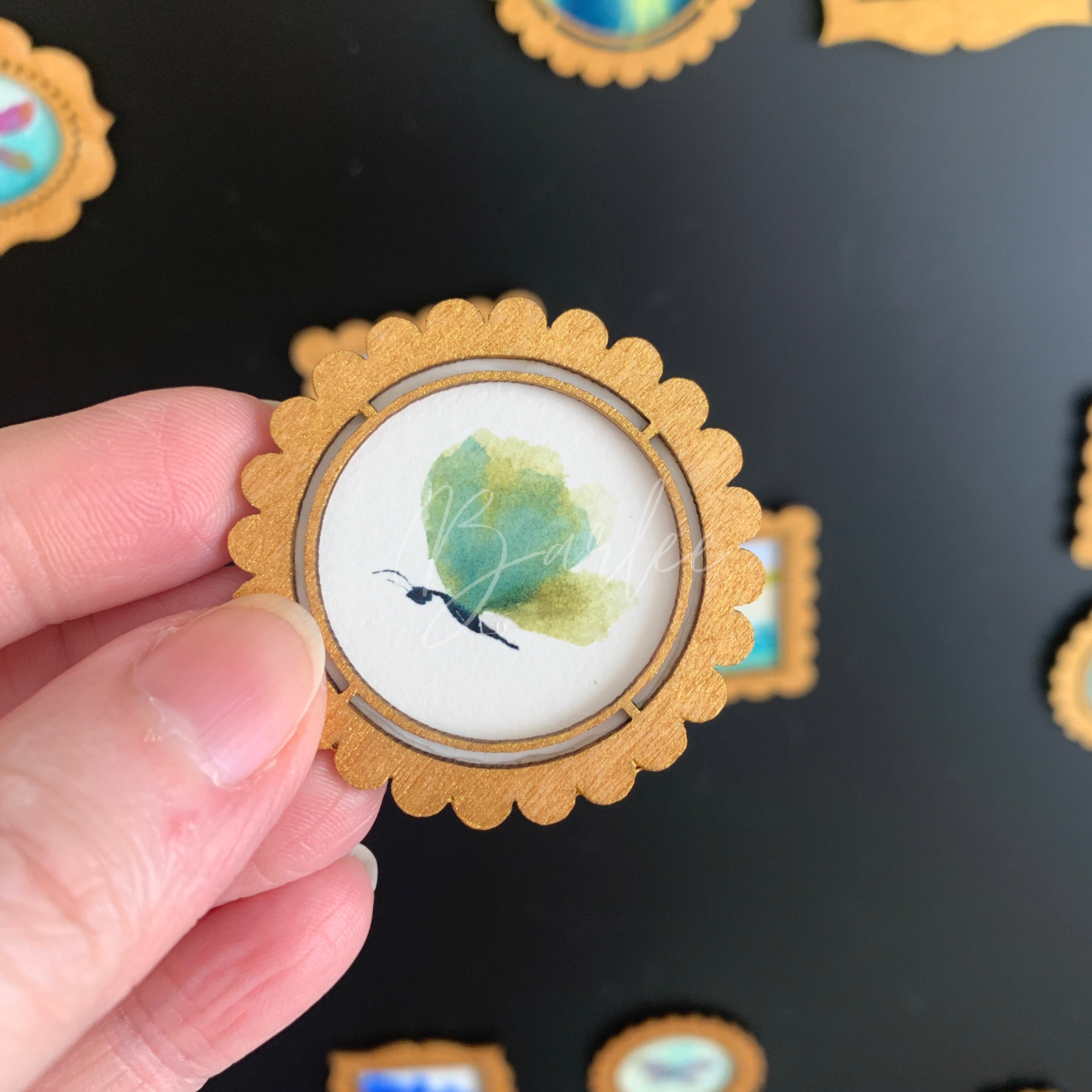 Hand Painted Fridge Magnet Set - 4 Framed Mini Paintings